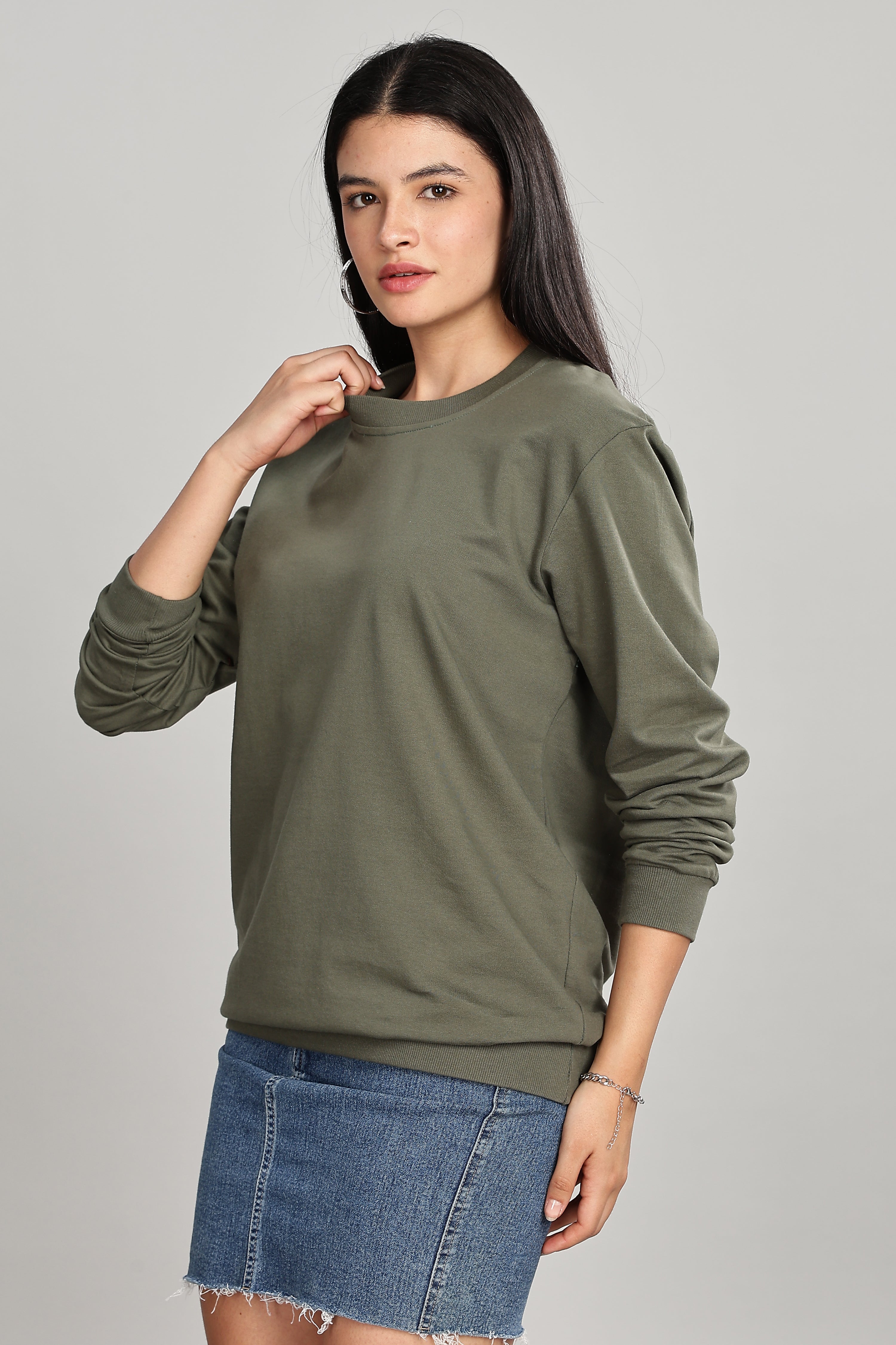 Olive Green Pure Cotton Women’s Sweatshirt