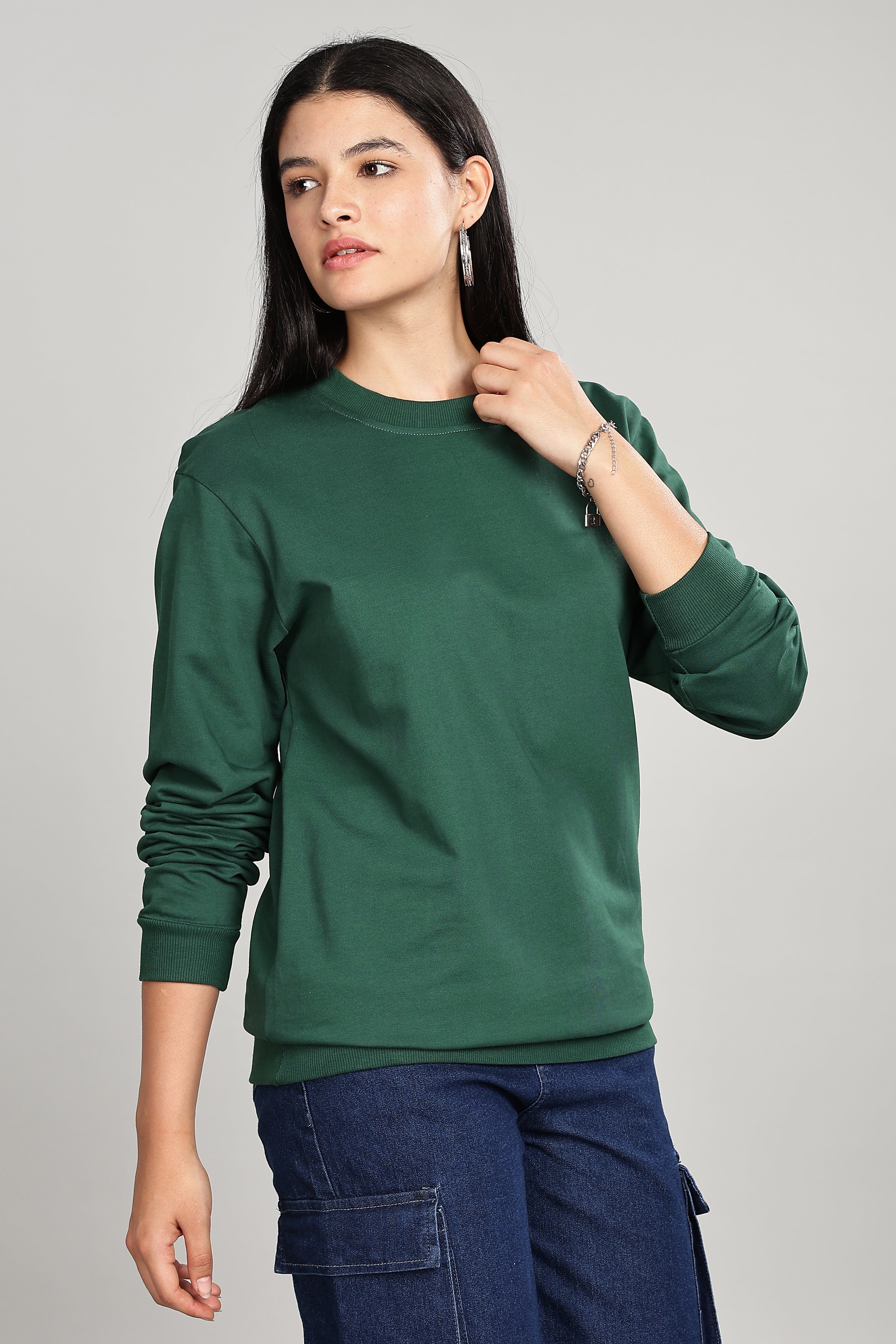 Peacock Green Pure Cotton Women’s Sweatshirt