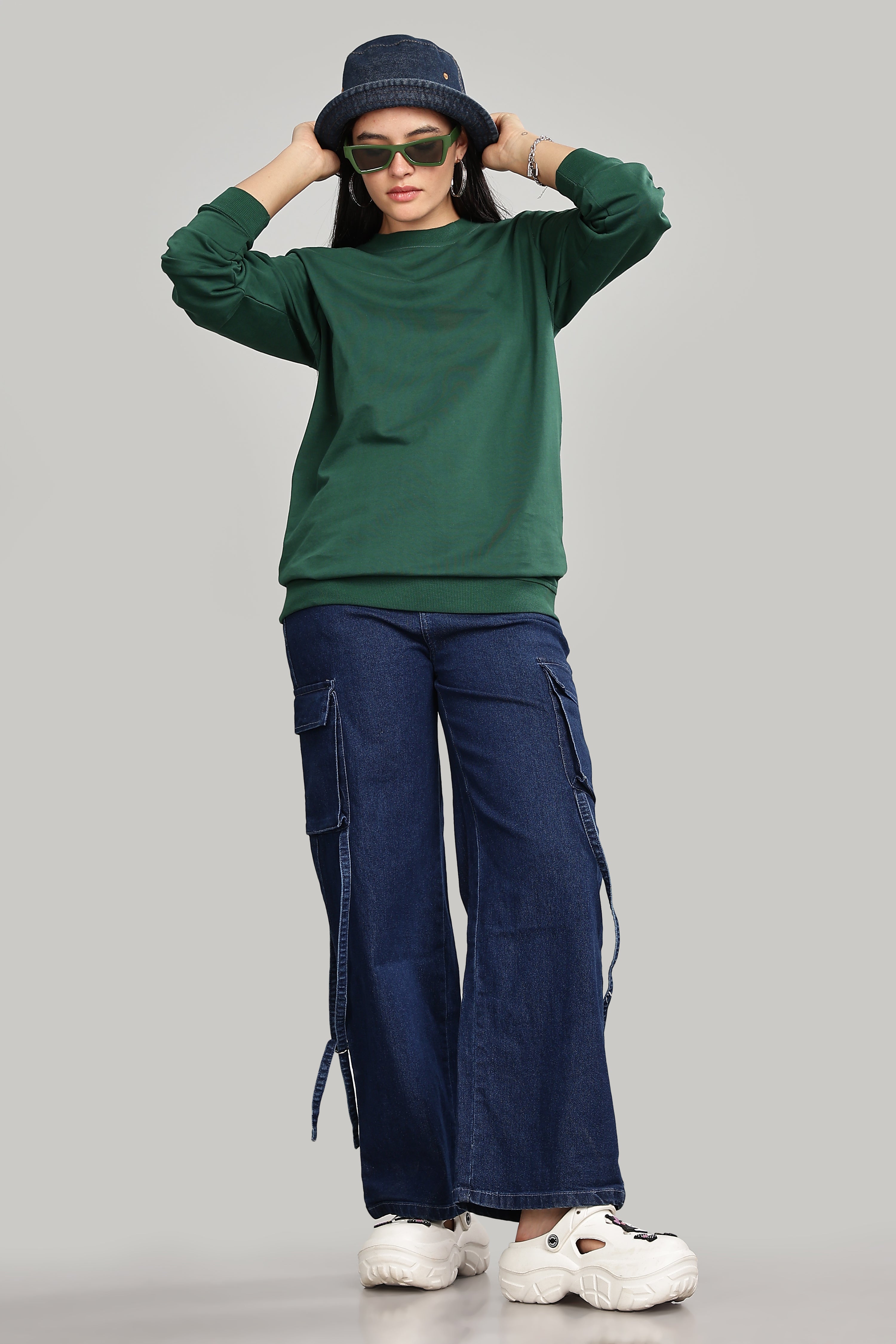 Peacock Green Pure Cotton Women’s Sweatshirt