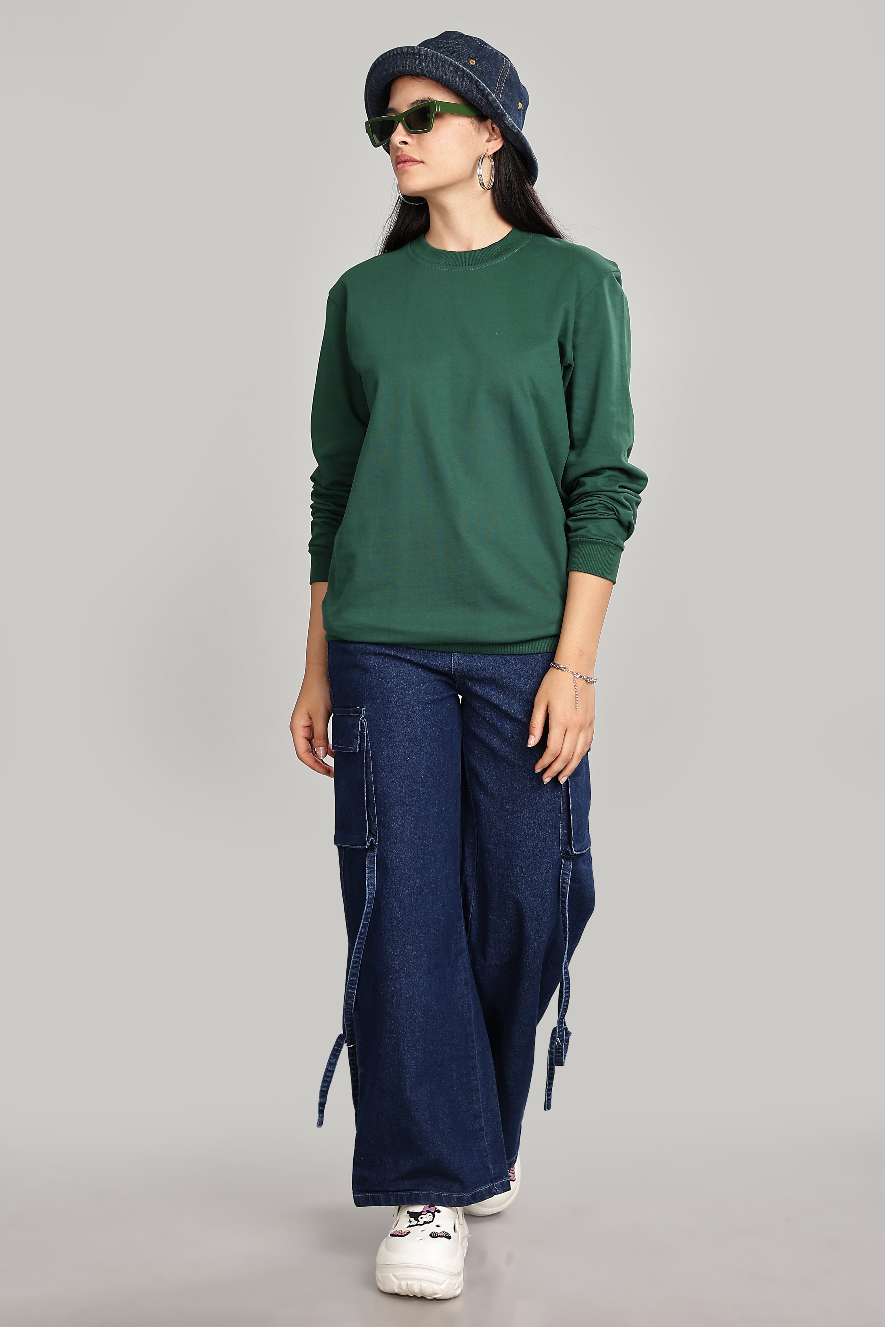 Peacock Green Pure Cotton Women’s Sweatshirt