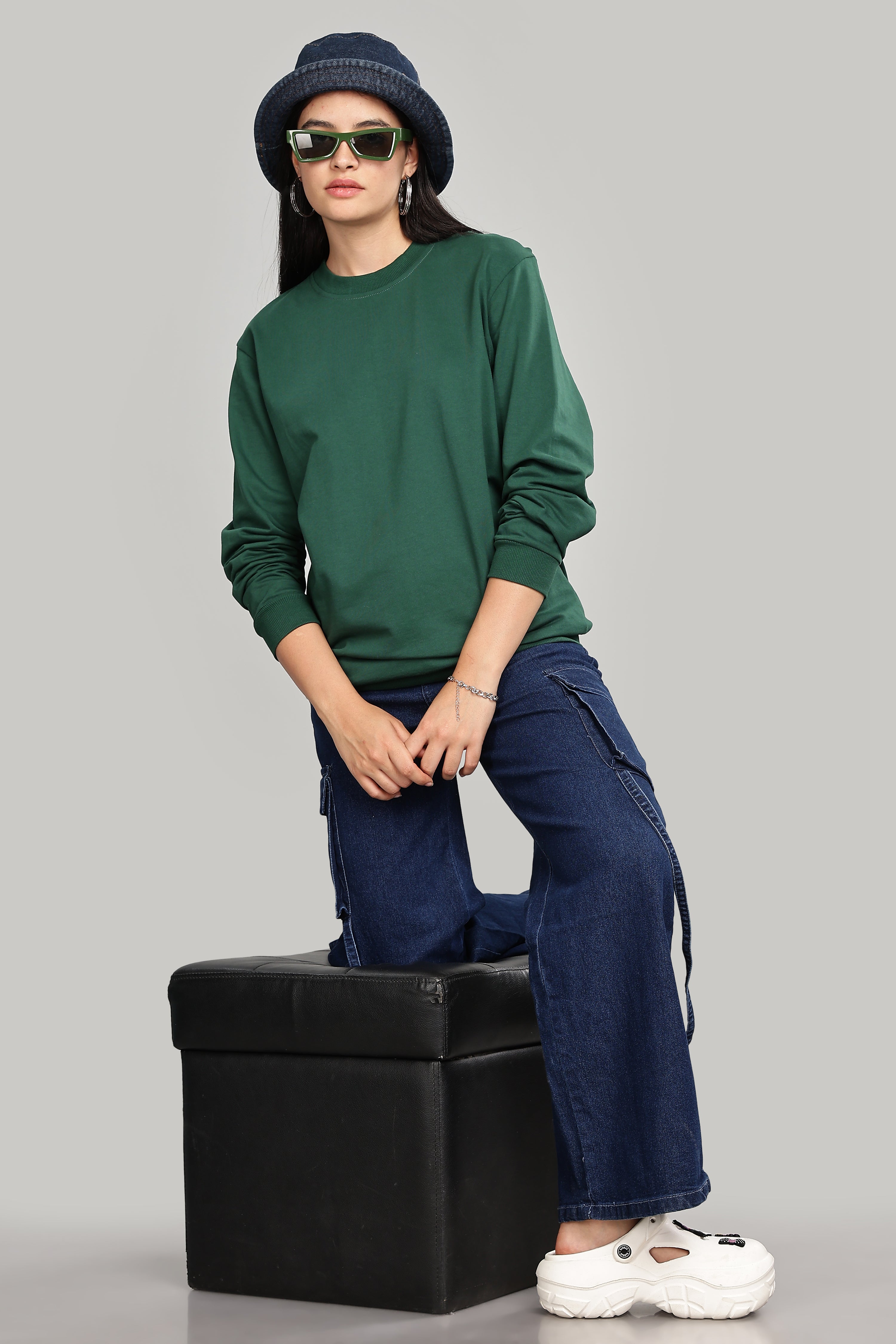 Peacock Green Pure Cotton Women’s Sweatshirt