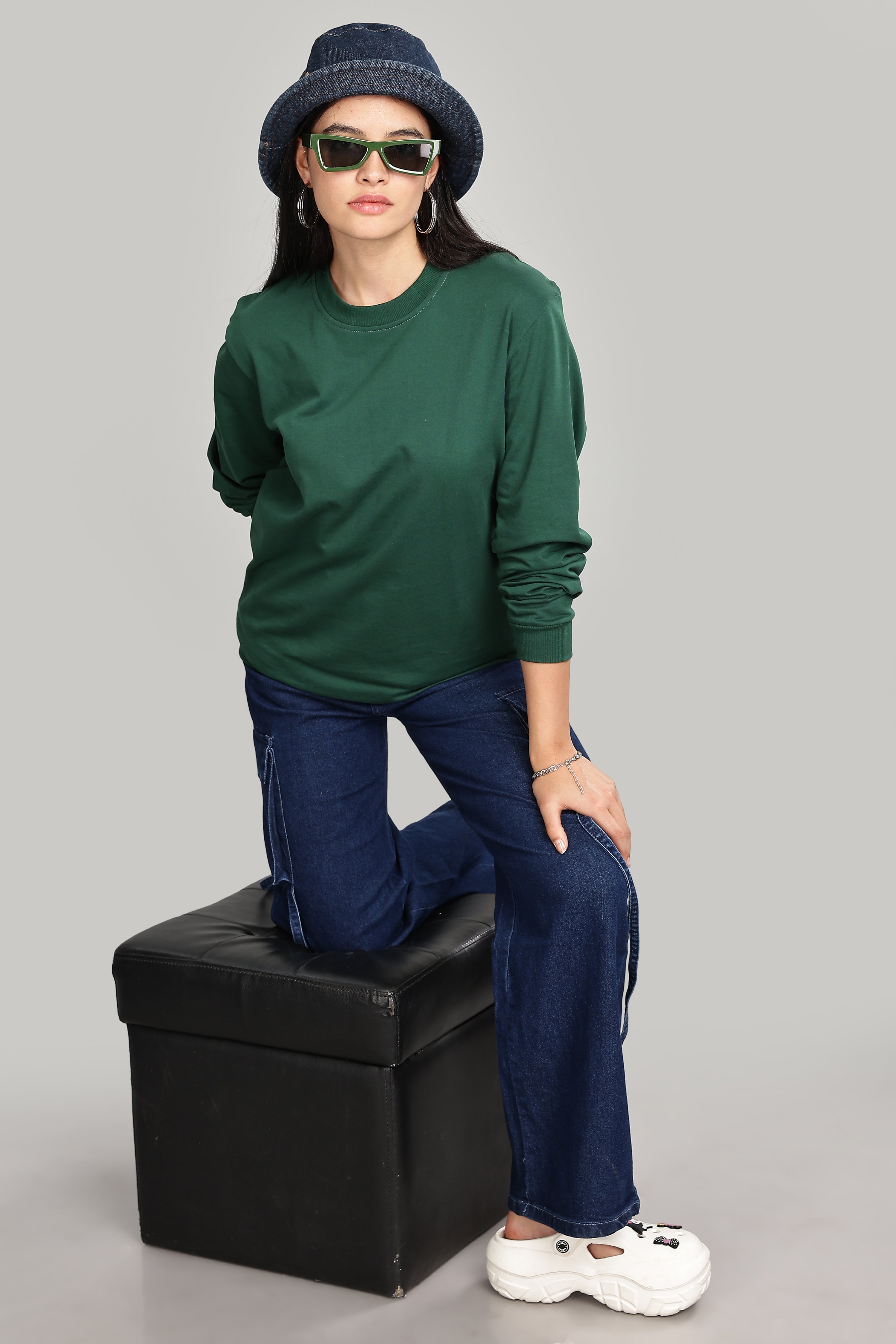 Peacock Green Pure Cotton Women’s Sweatshirt