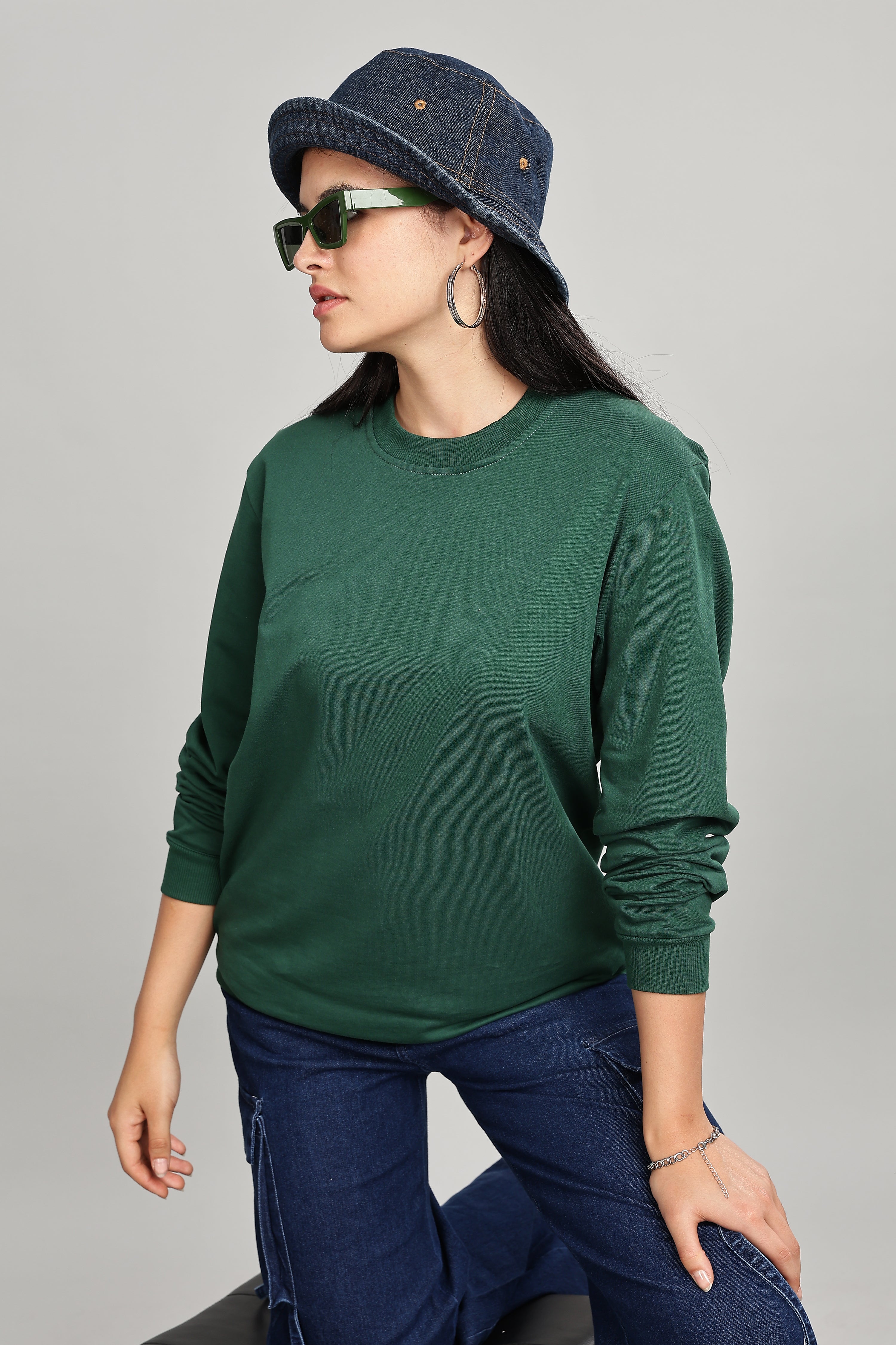 Peacock Green Pure Cotton Women’s Sweatshirt