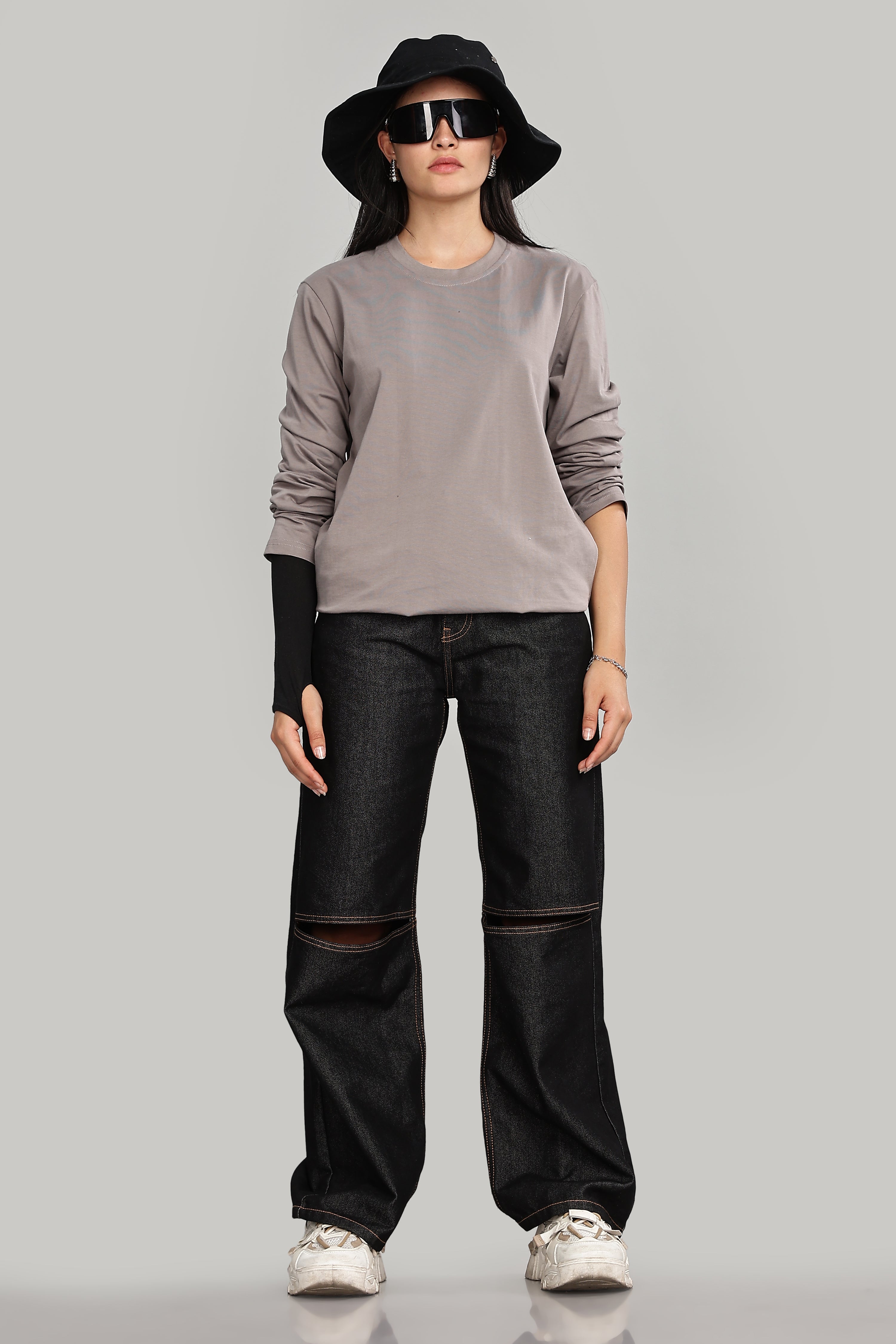 Ash Grey Long Sleeve Crew Neck T-Shirt