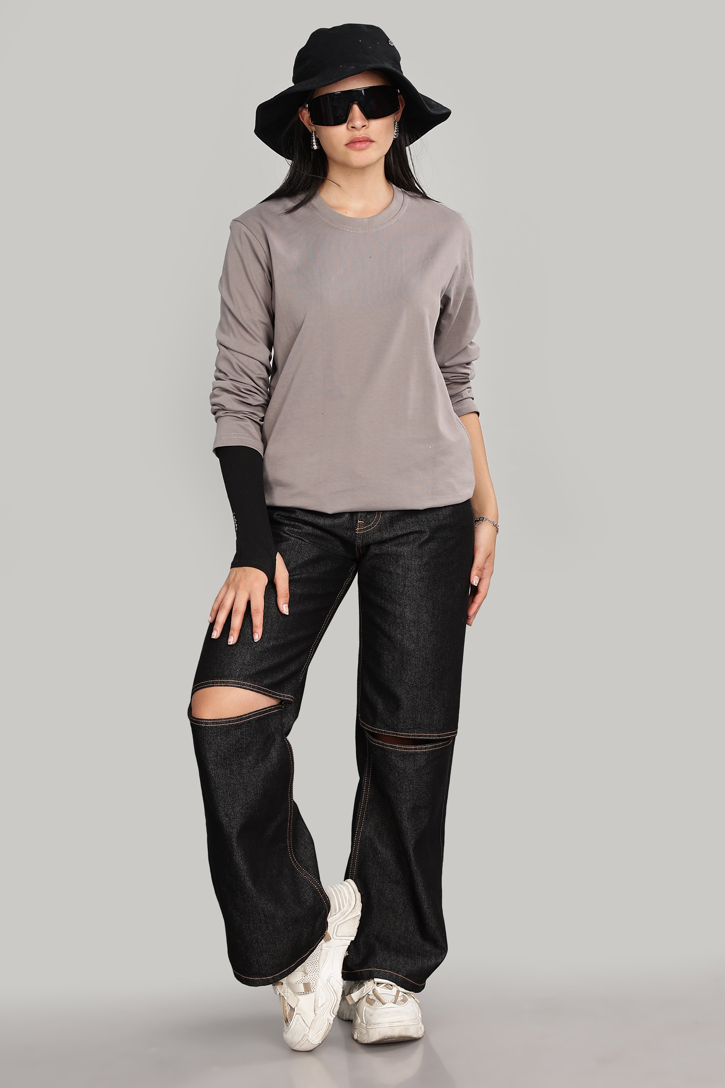 Ash Grey Long Sleeve Crew Neck T-Shirt