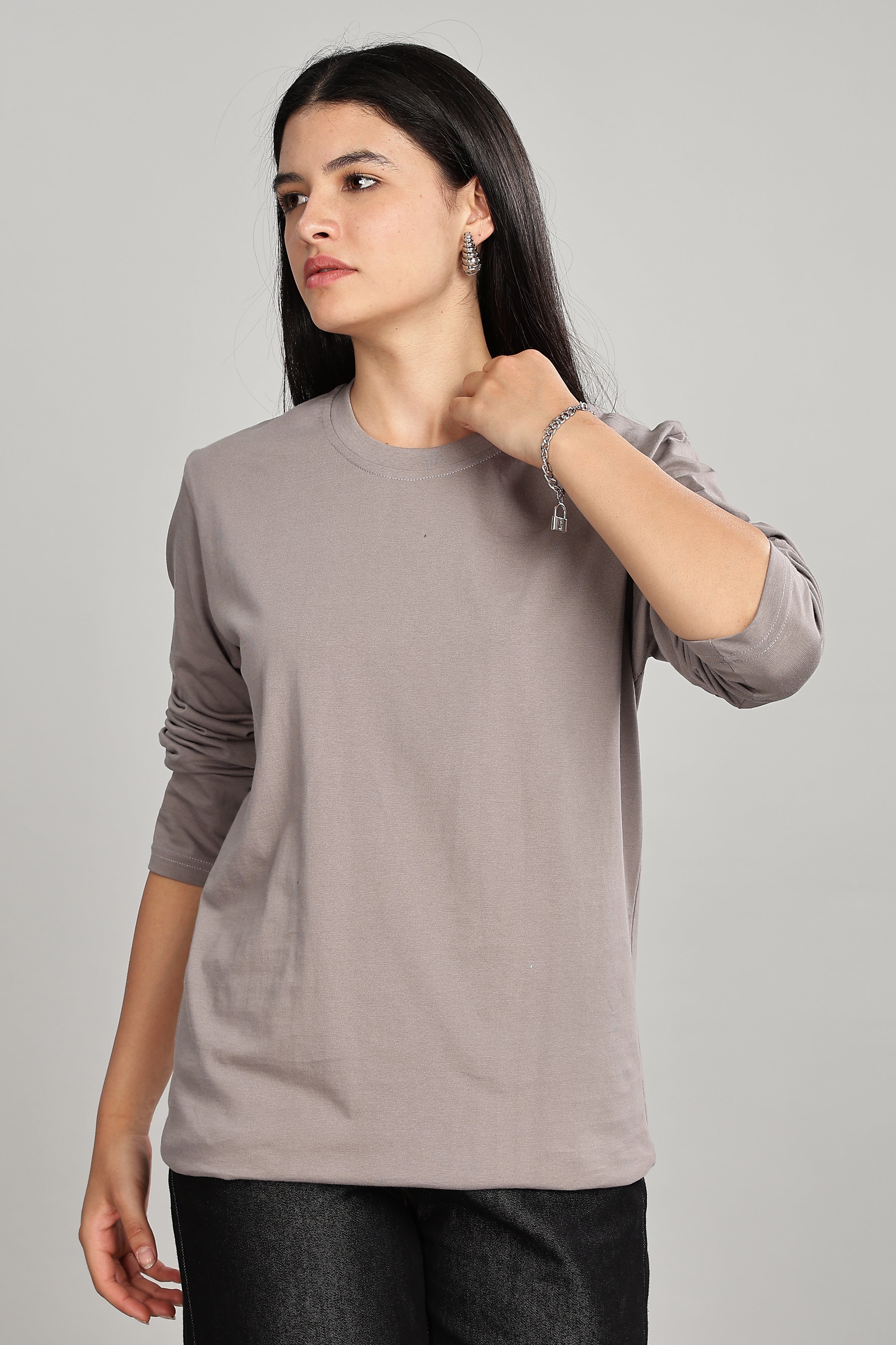 Ash Grey Long Sleeve Crew Neck T-Shirt