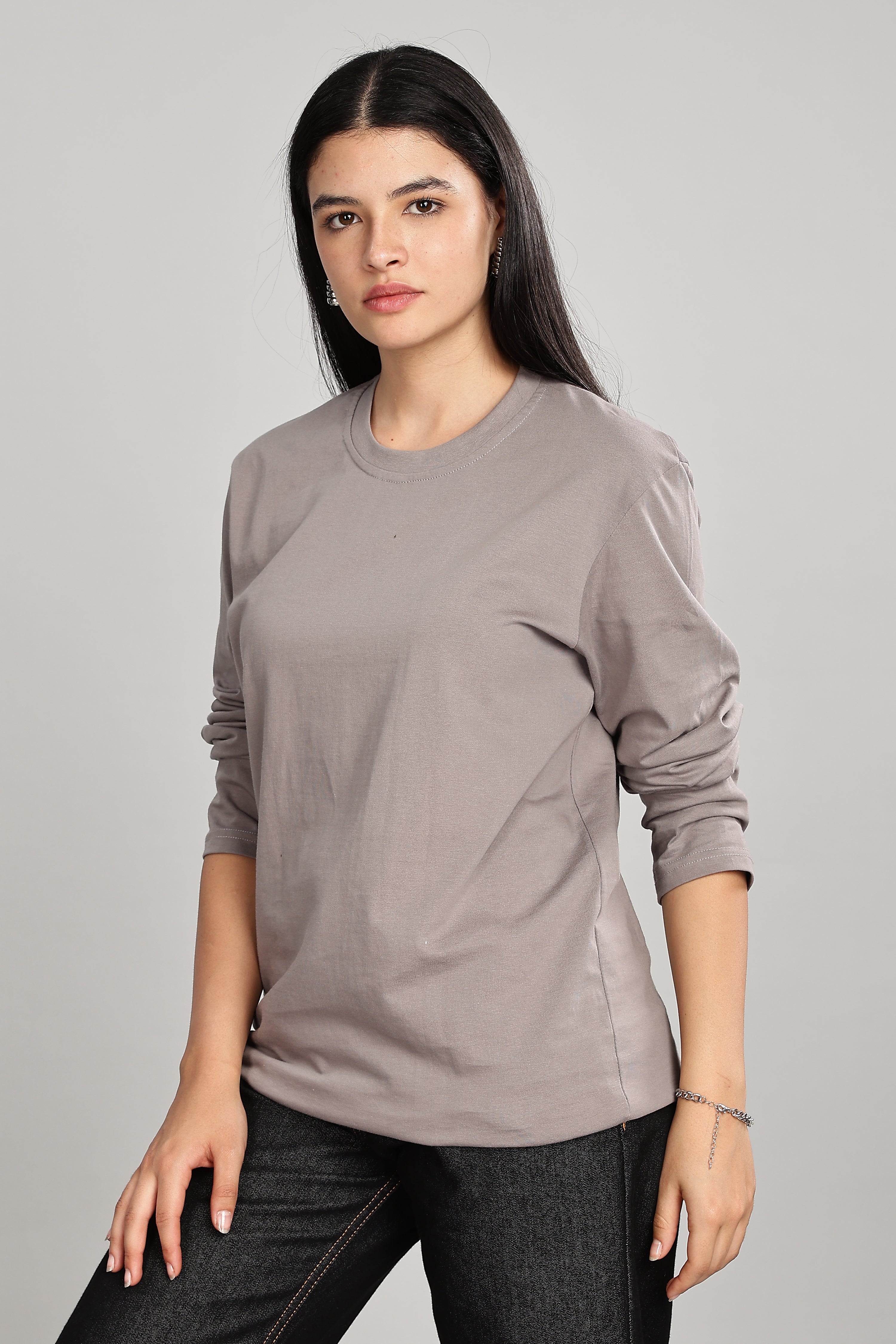 Ash Grey Long Sleeve Crew Neck T-Shirt