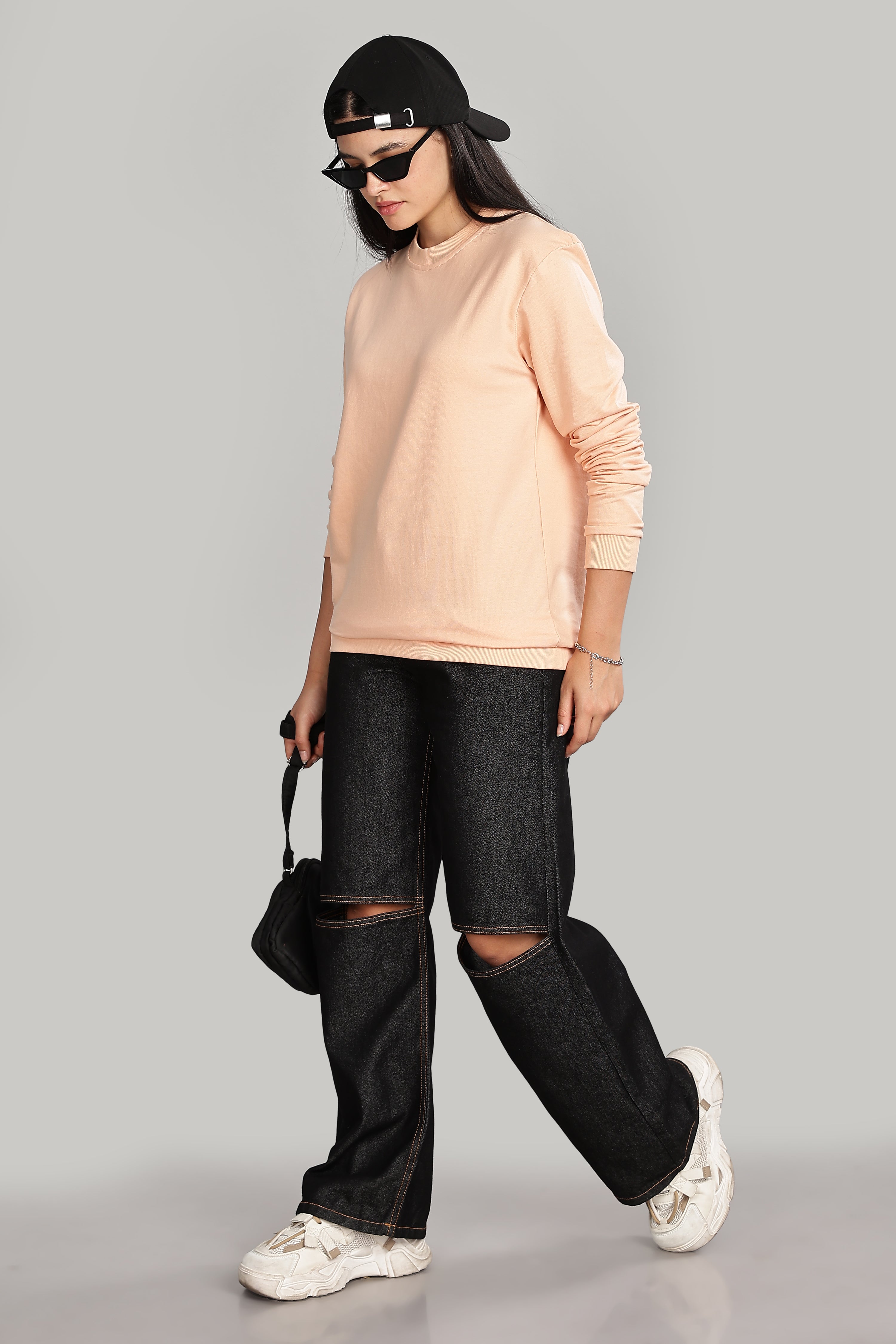 Light Orange Pure Cotton Women’s Sweatshirt