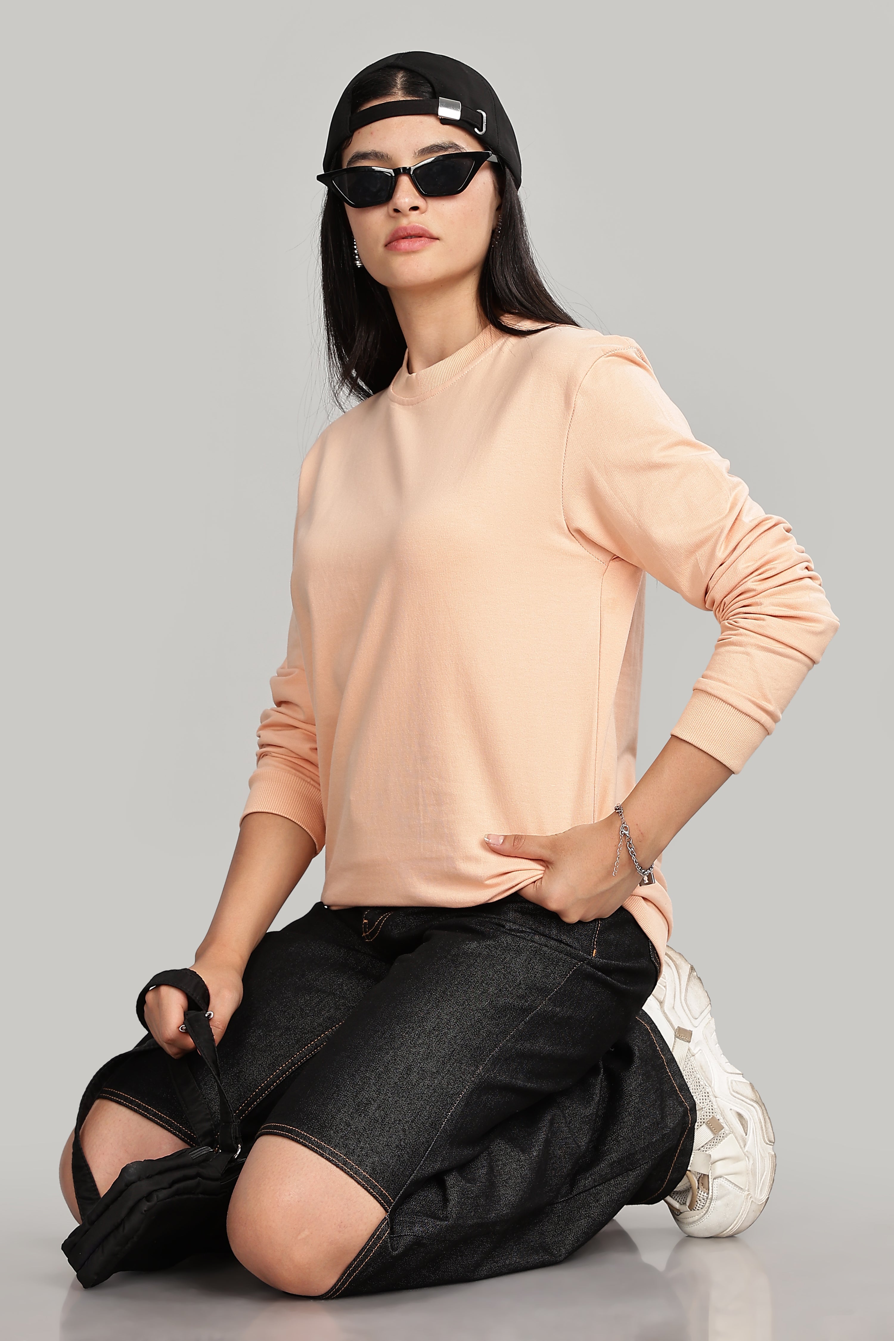 Light Orange Pure Cotton Women’s Sweatshirt