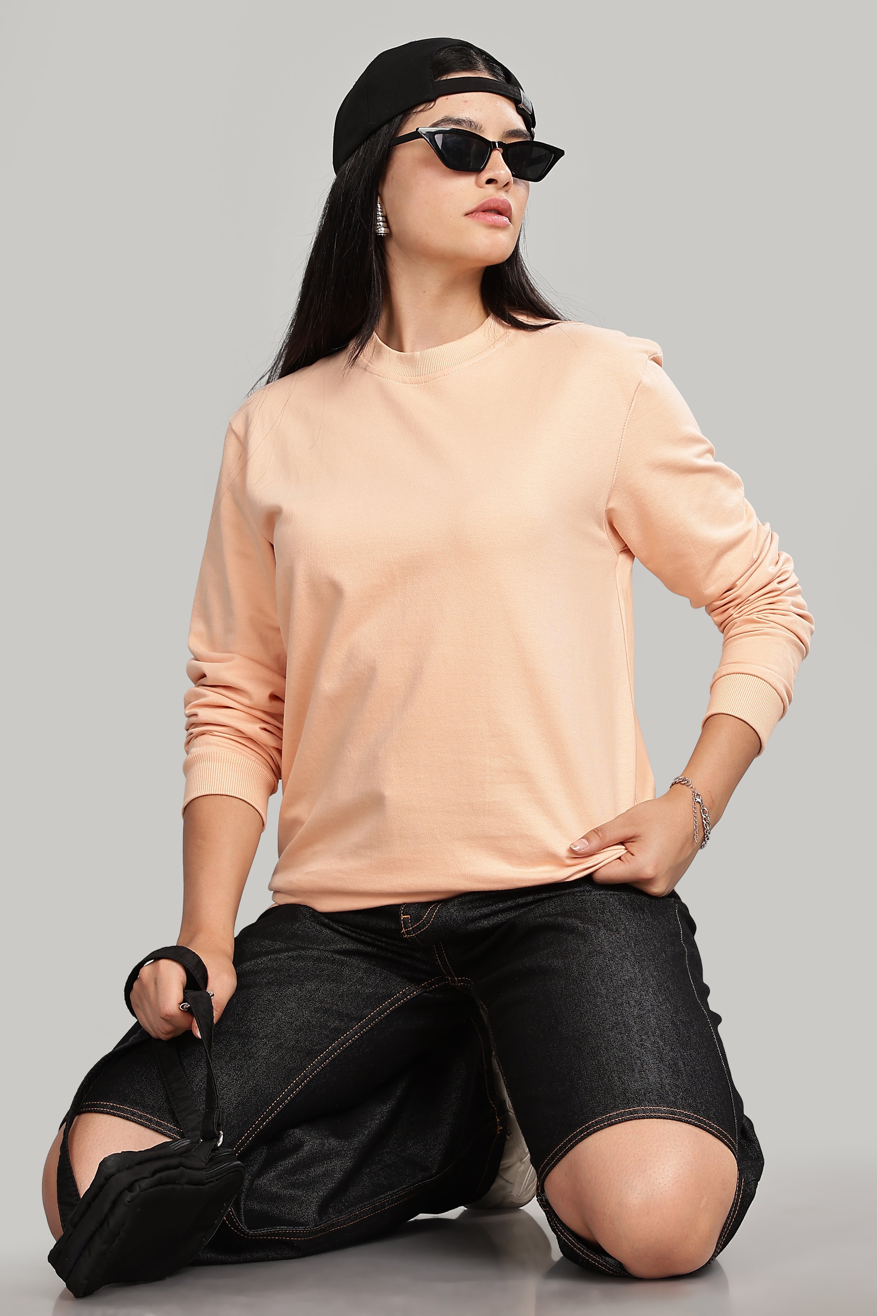 Light Orange Pure Cotton Women’s Sweatshirt