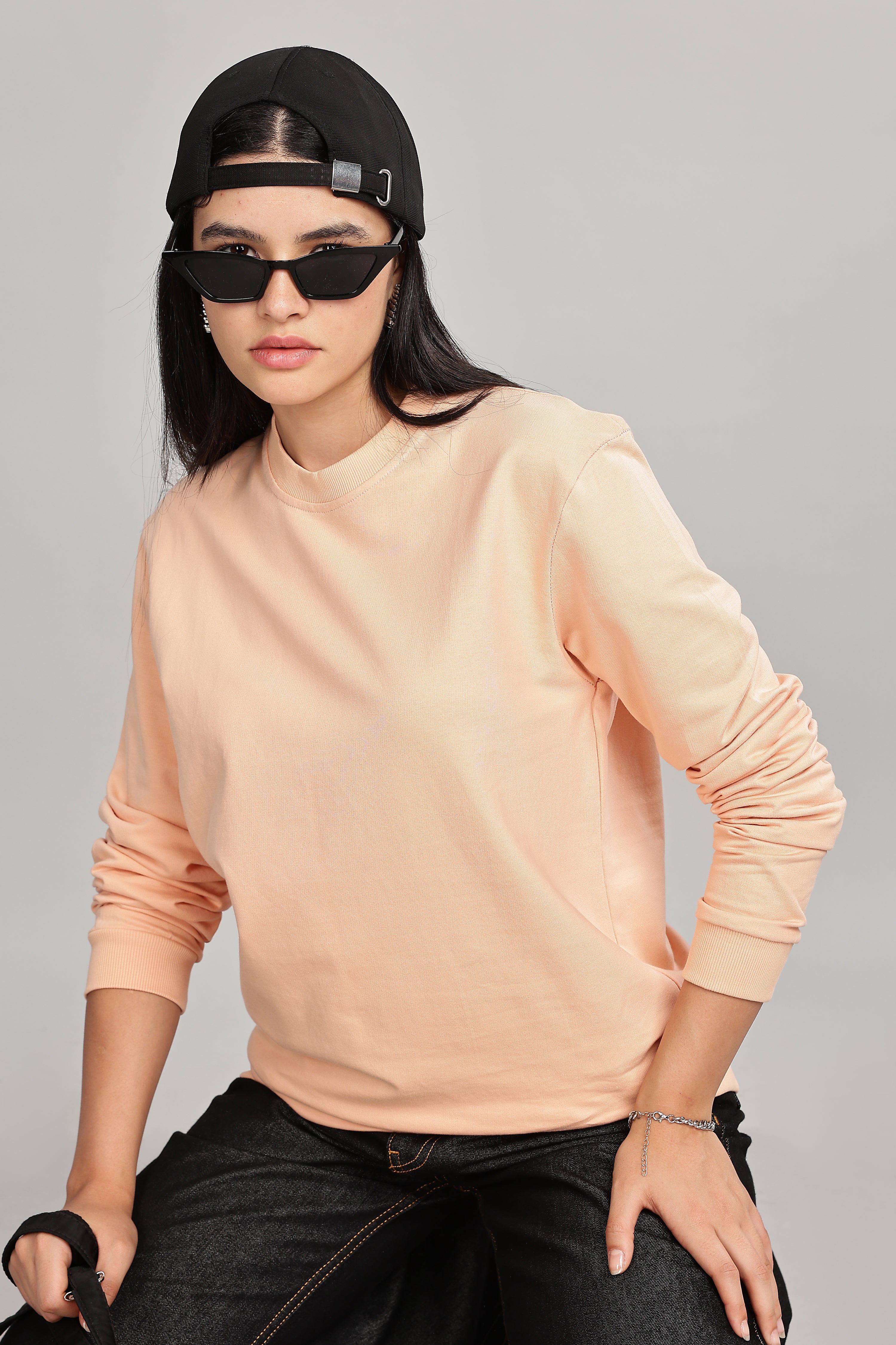Light Orange Pure Cotton Women’s Sweatshirt