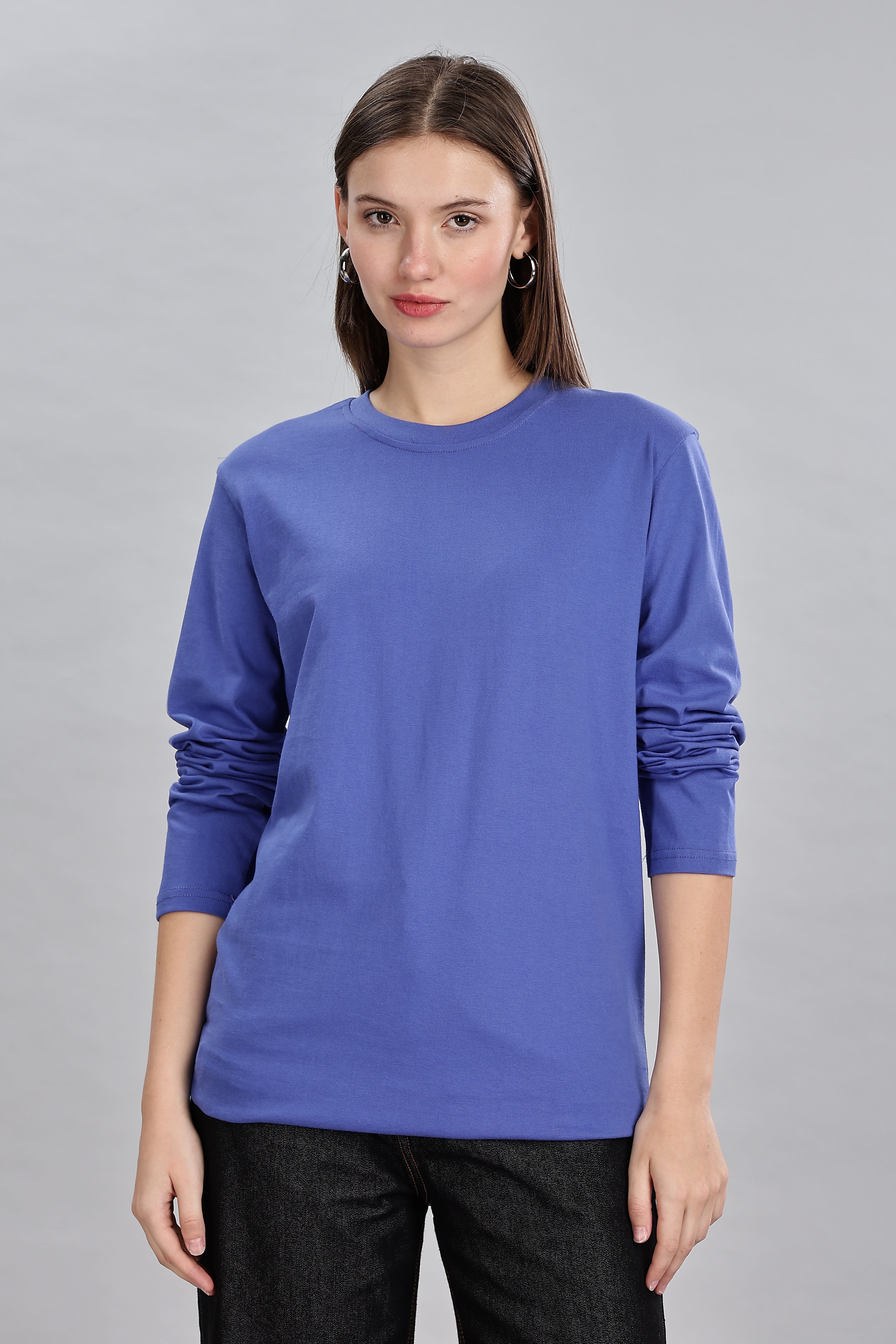 English Blue Long Sleeve Rounded Neck T-Shirt