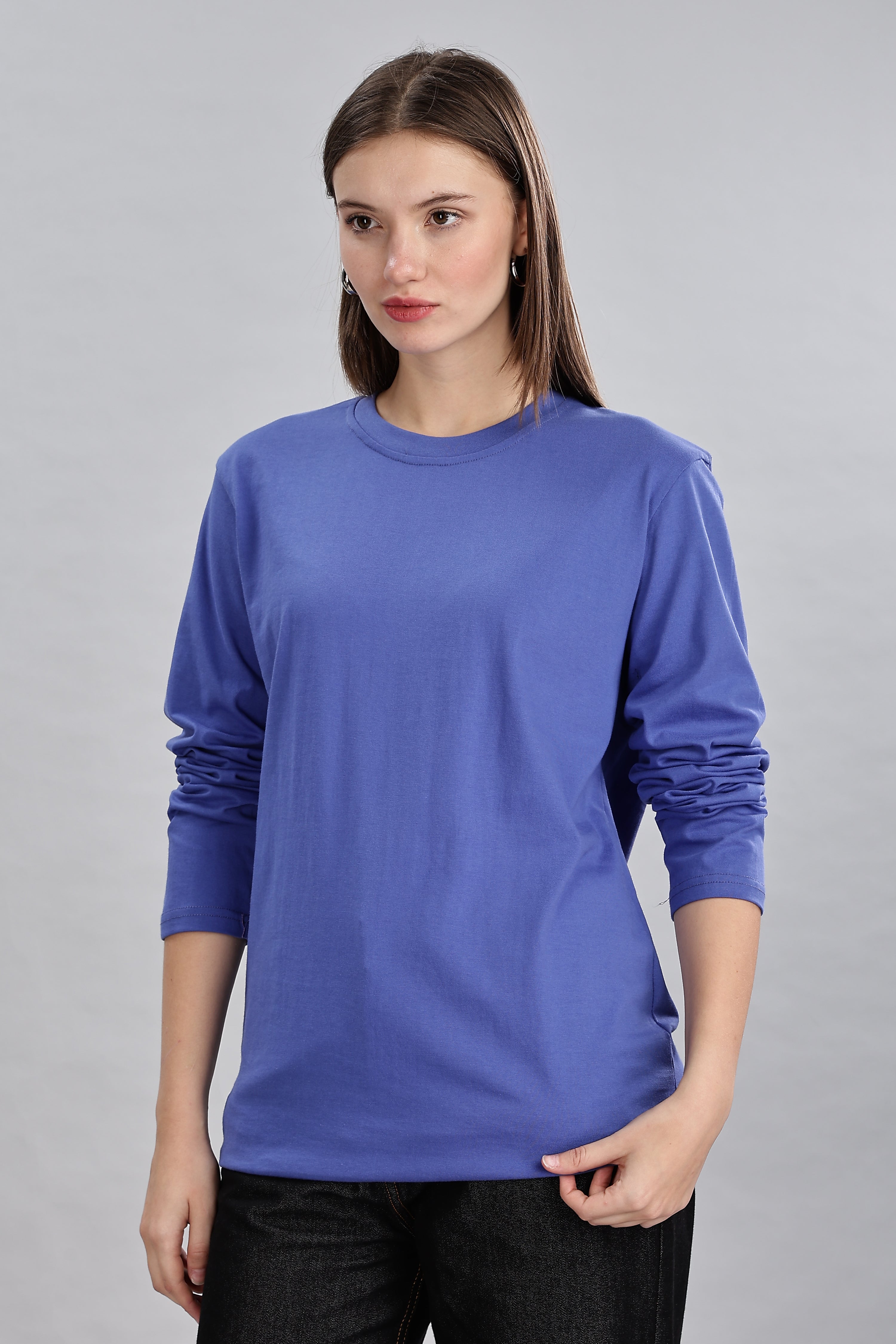 English Blue Long Sleeve Rounded Neck T-Shirt
