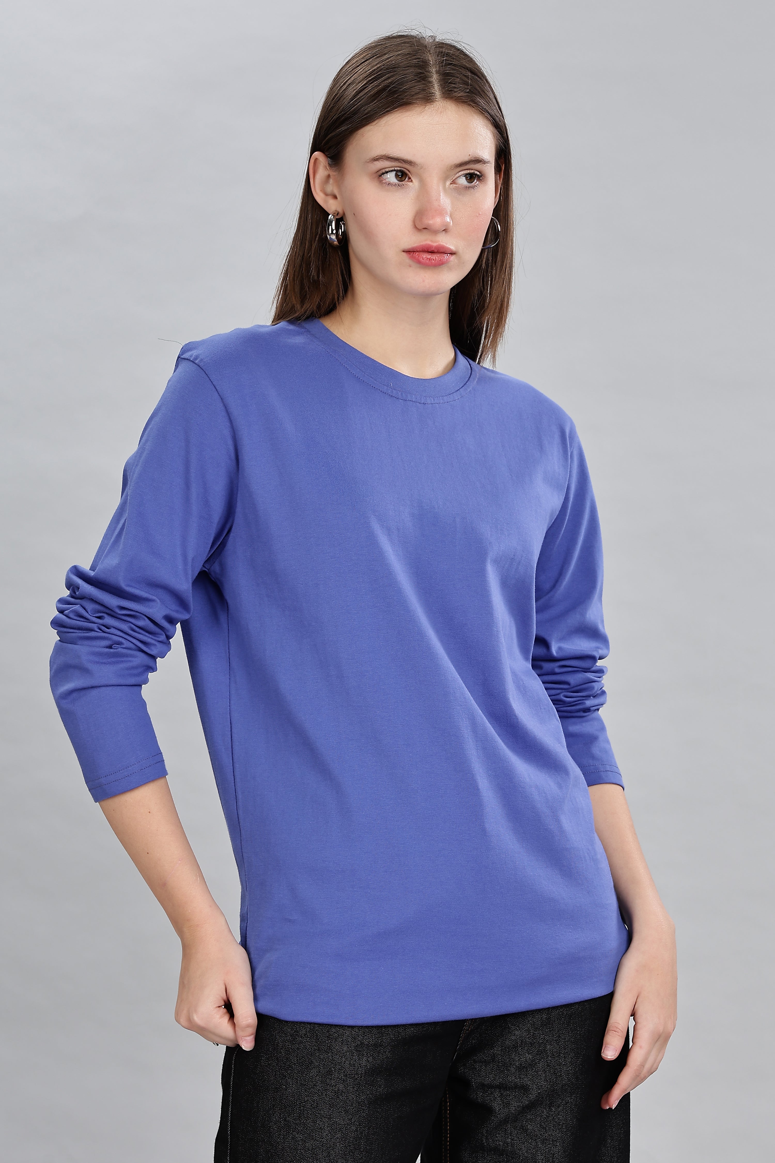 English Blue Long Sleeve Rounded Neck T-Shirt