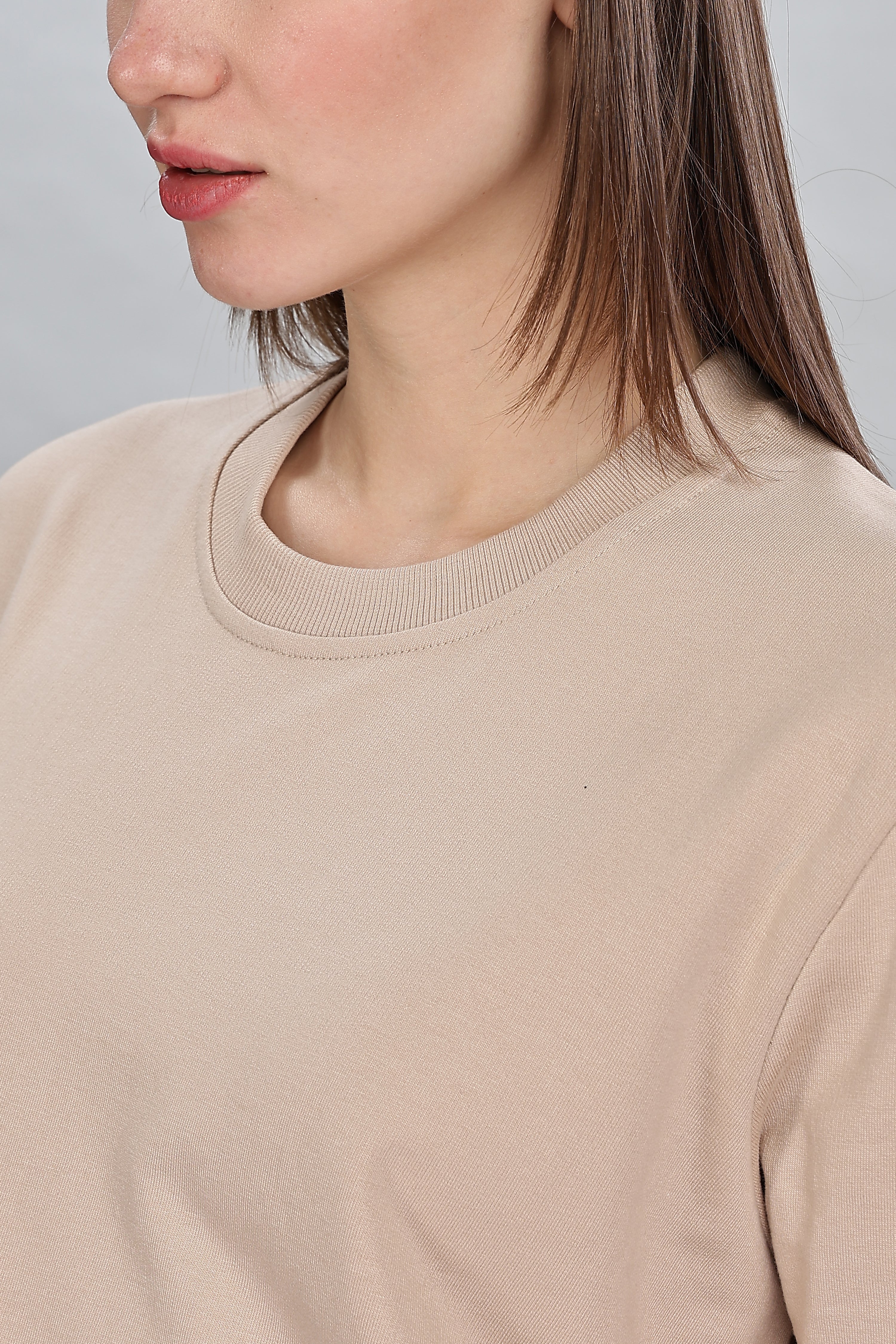 Almond Beige Cotton Women’s Sweatshirt