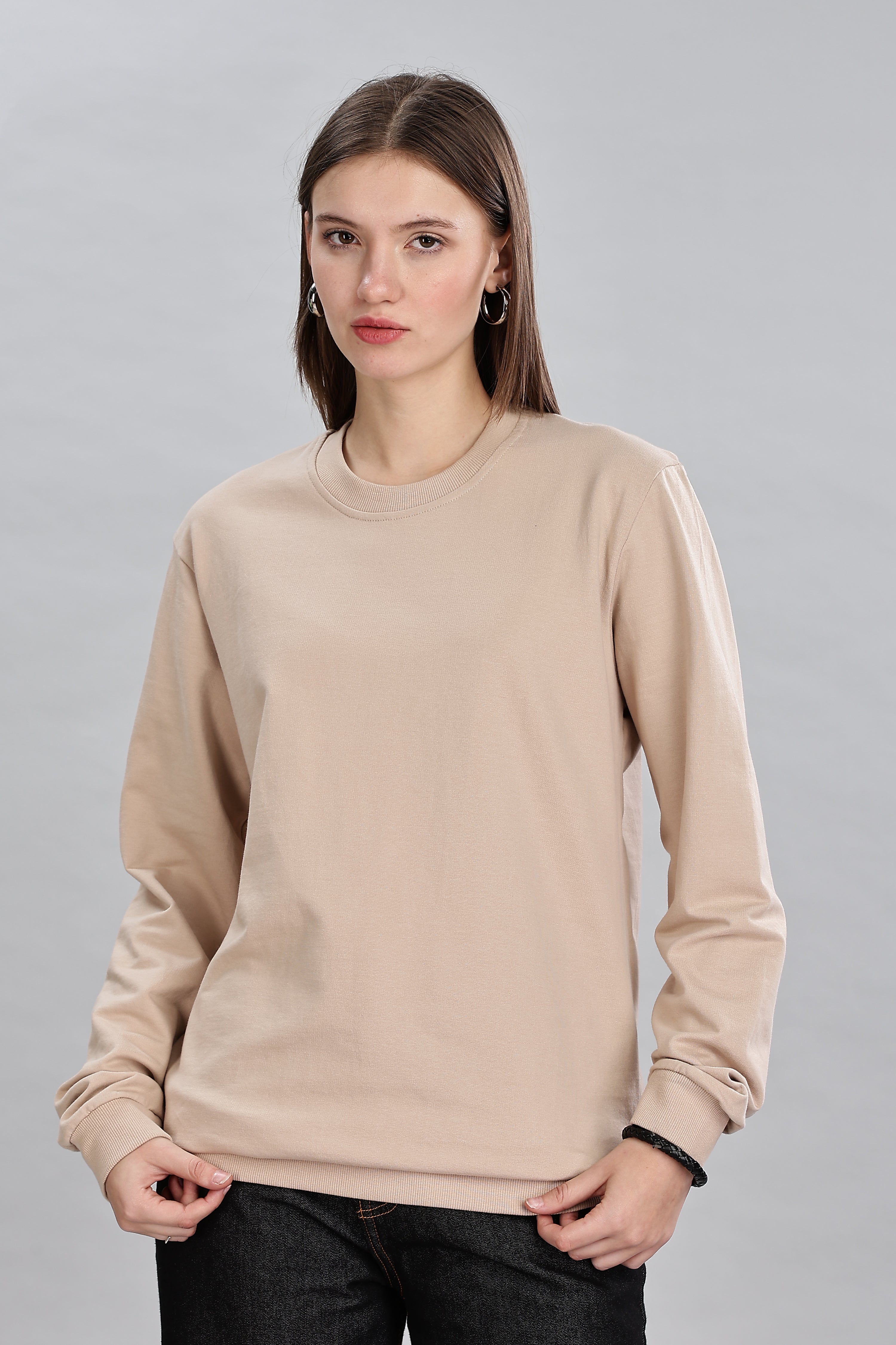 Almond Beige Cotton Women’s Sweatshirt