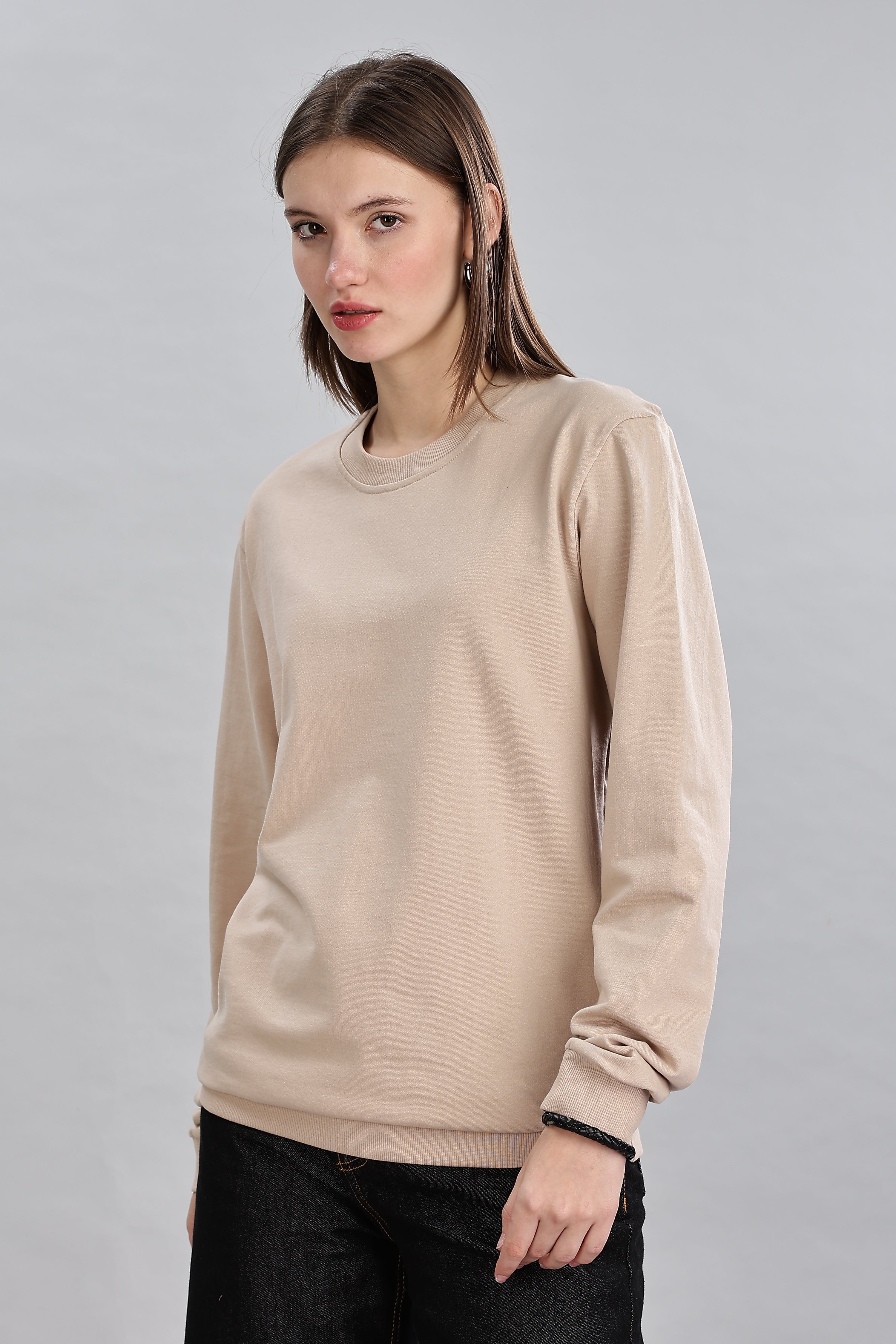 Almond Beige Cotton Women’s Sweatshirt