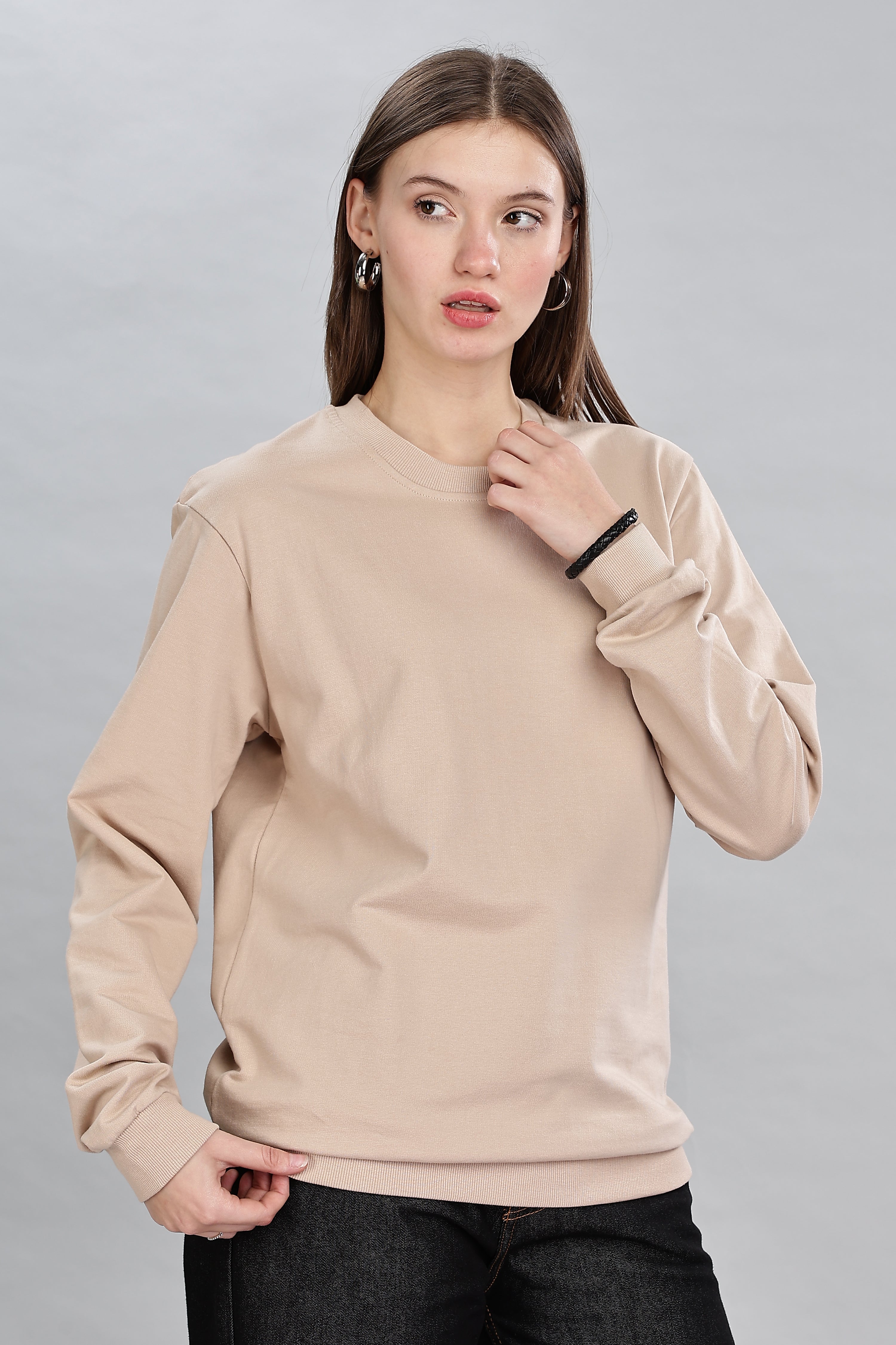 Almond Beige Cotton Women’s Sweatshirt