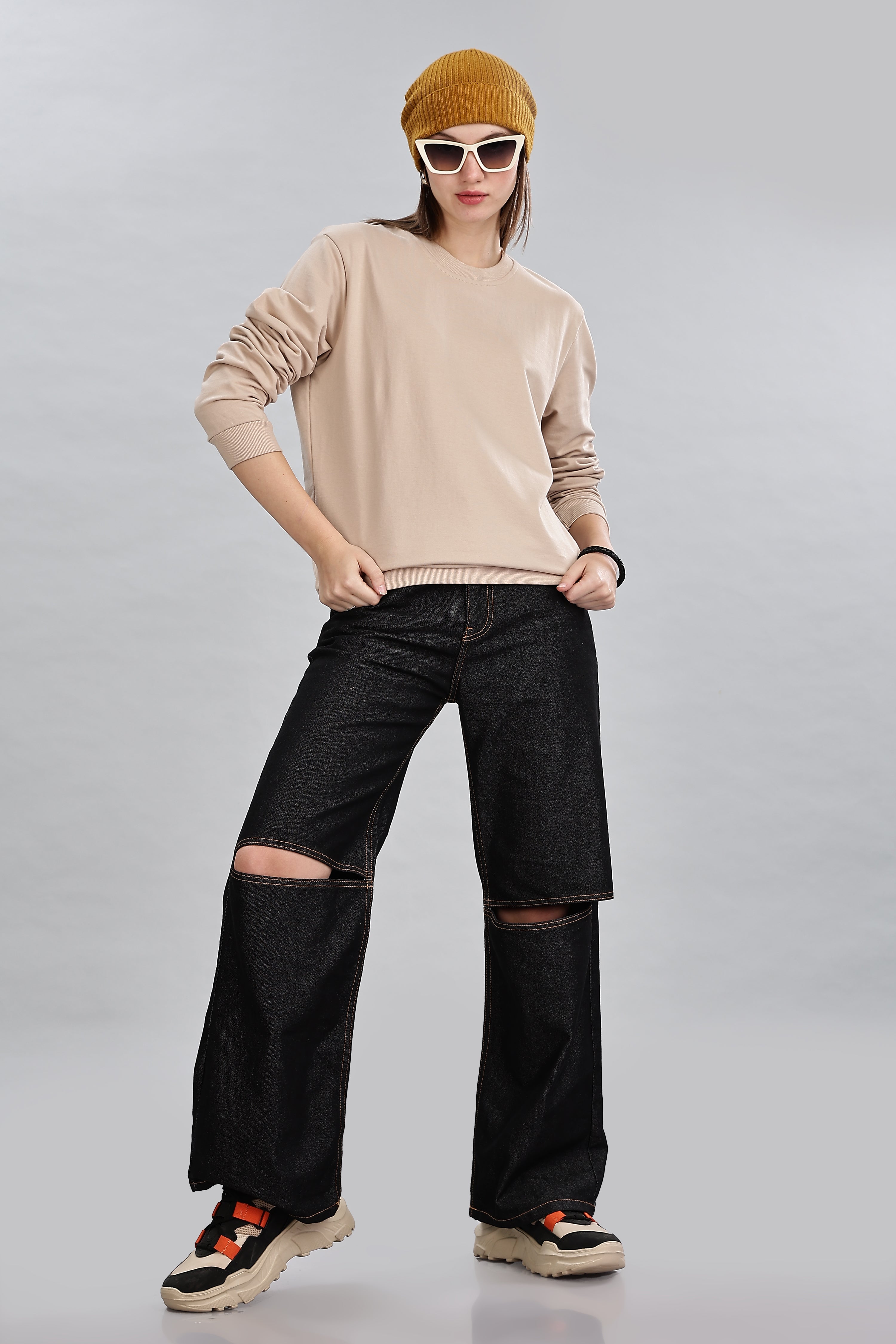 Almond Beige Cotton Women’s Sweatshirt