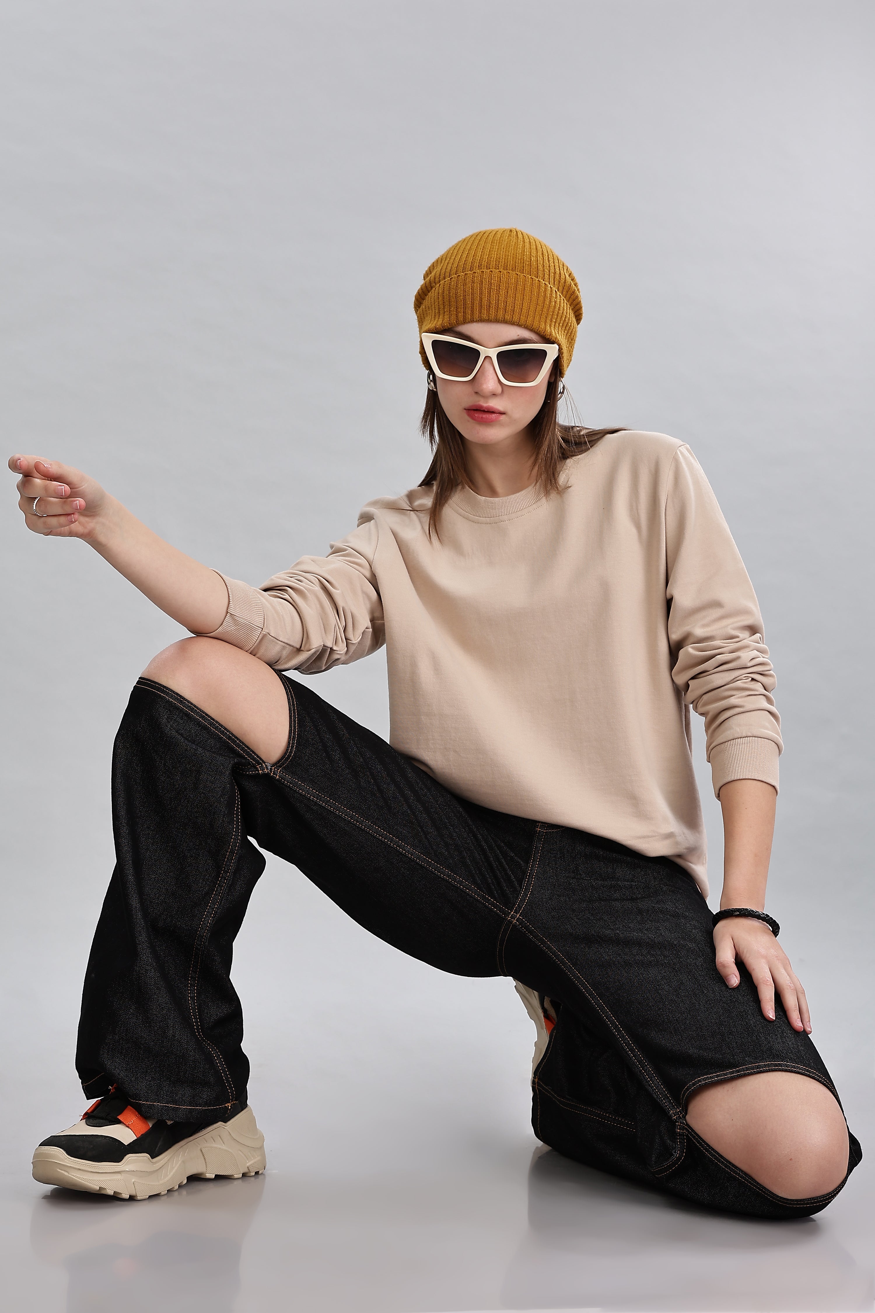 Almond Beige Cotton Women’s Sweatshirt