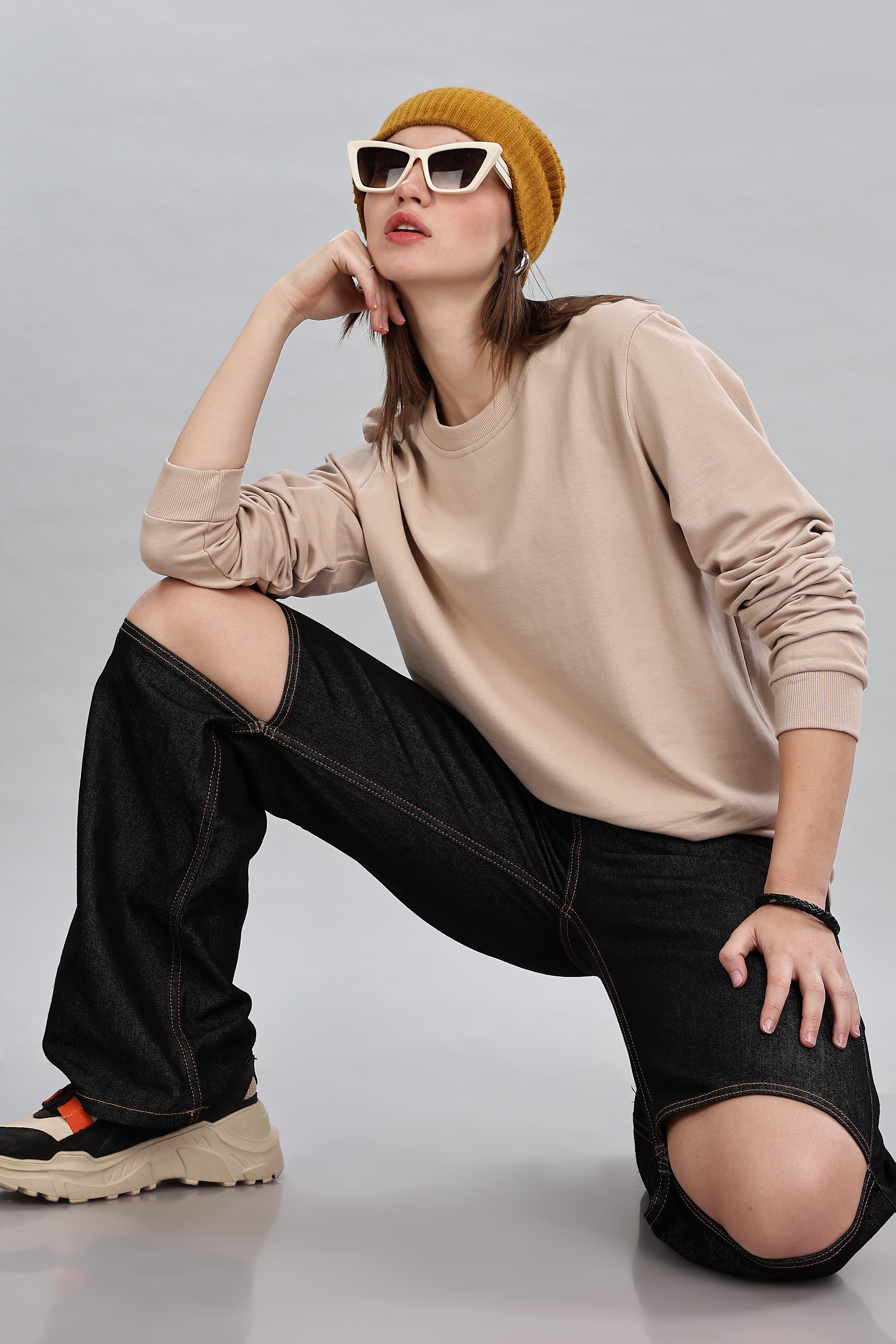 Almond Beige Cotton Women’s Sweatshirt