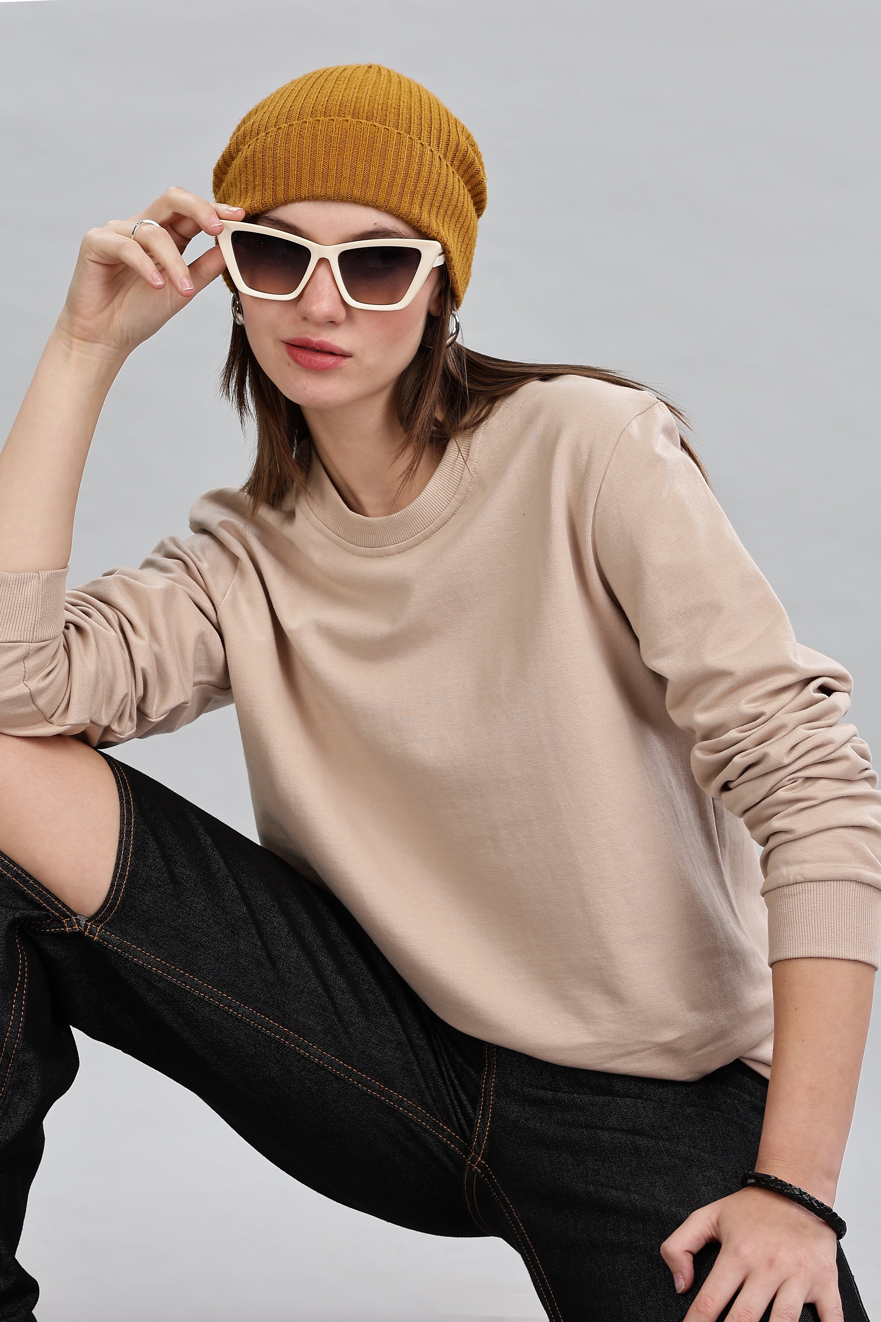 Almond Beige Cotton Women’s Sweatshirt