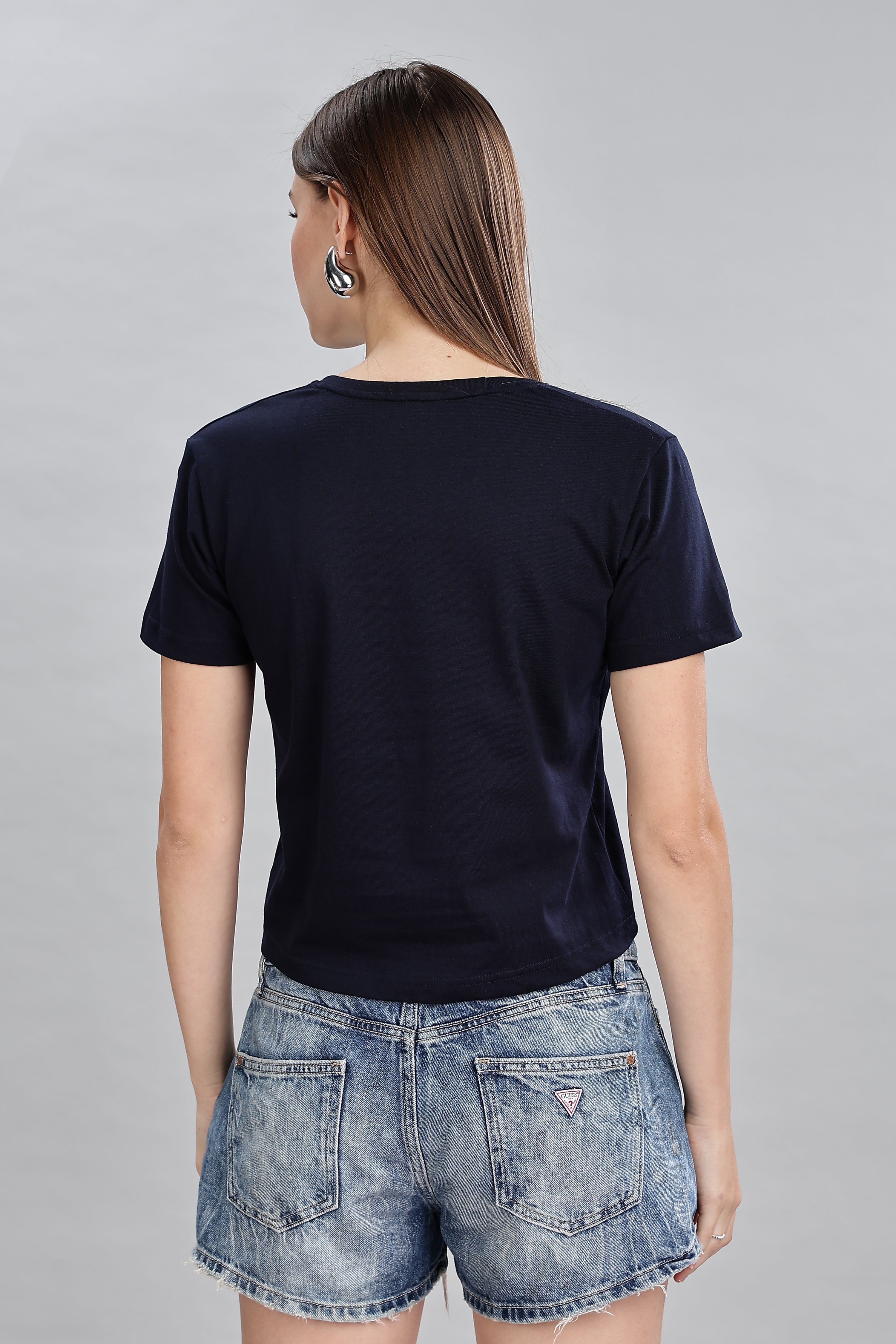 Navy Blue Cotton Crop Top