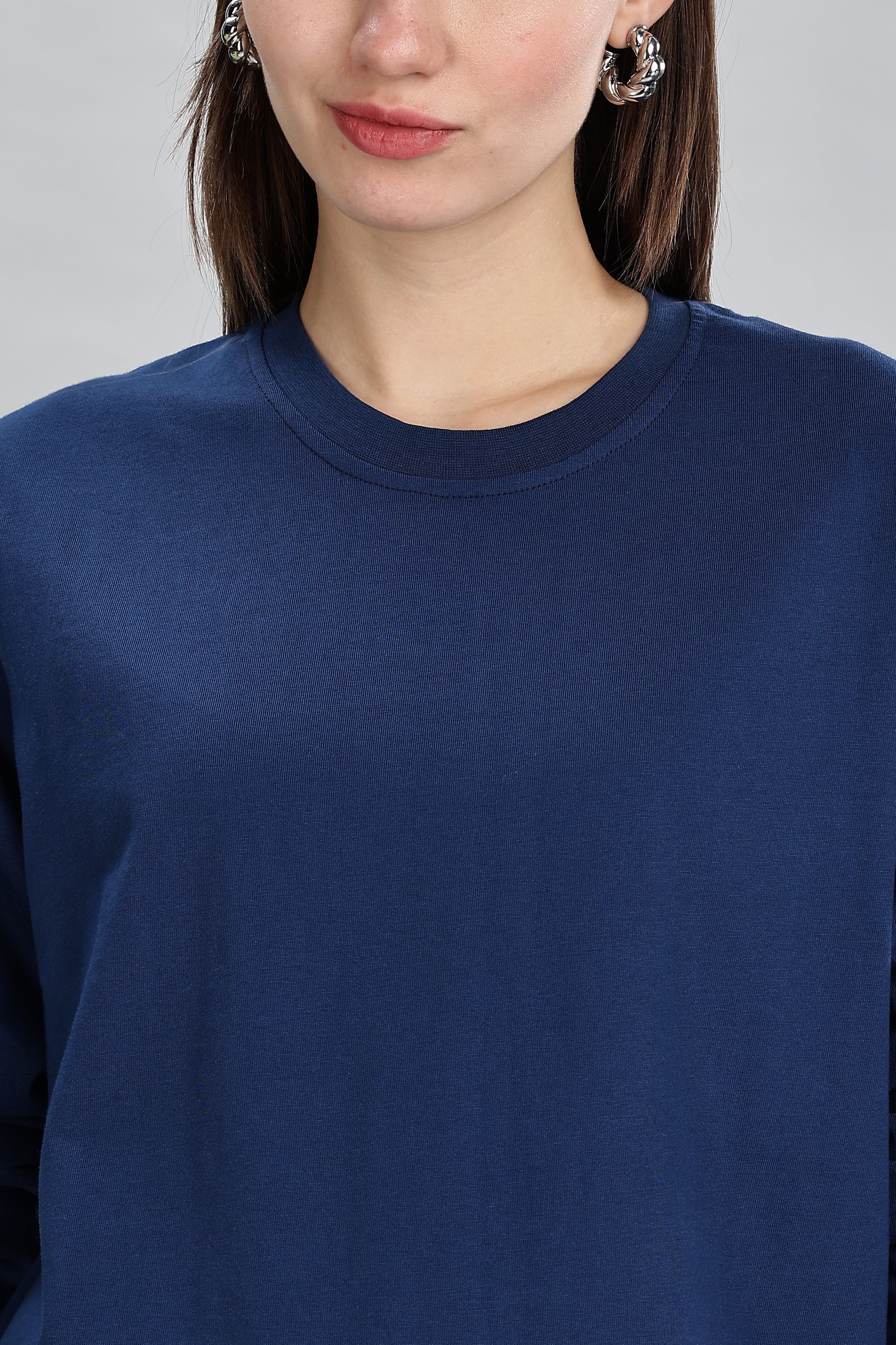 Teal Blue Long Sleeve Crew Neck T-Shirt