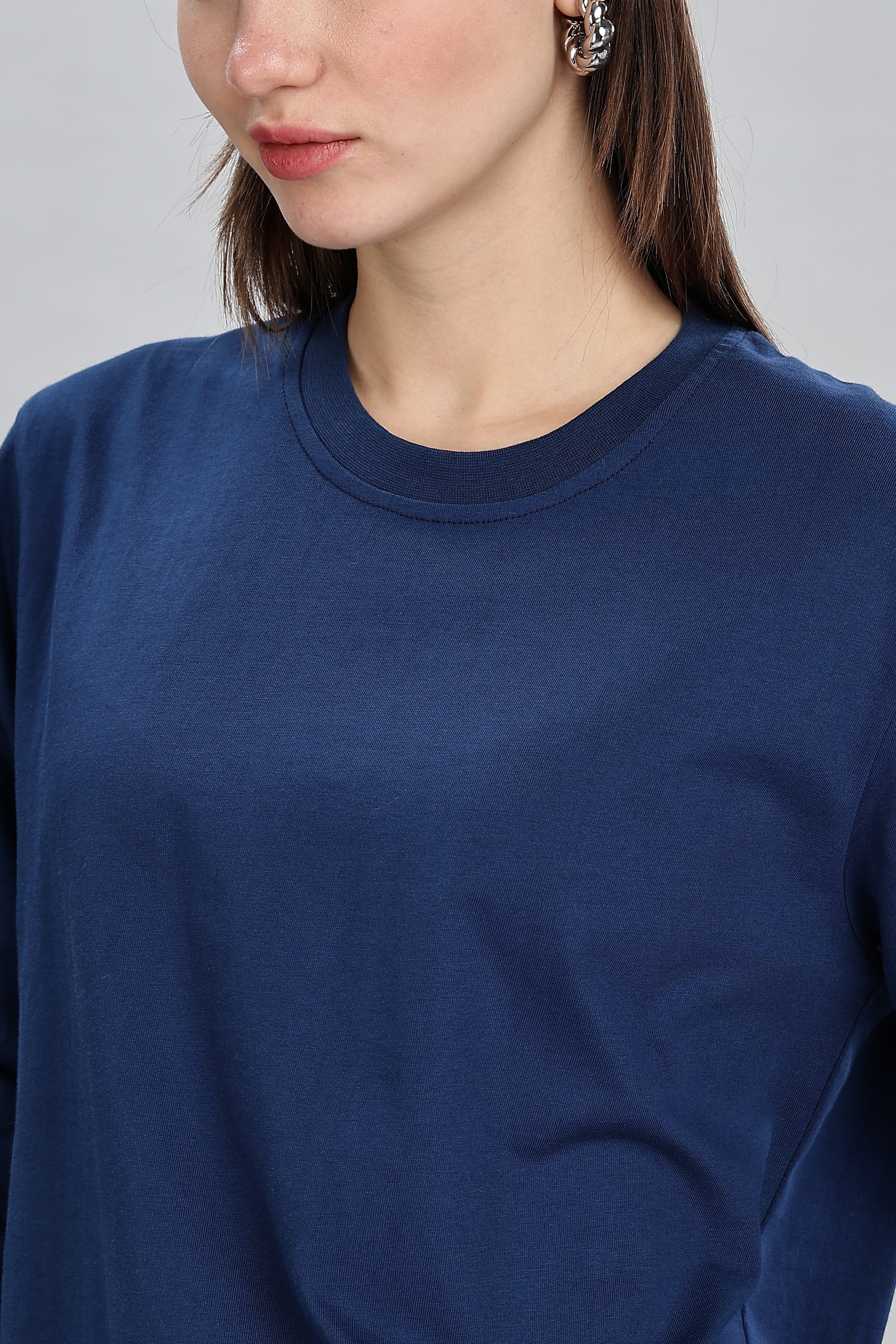 Teal Blue Long Sleeve Crew Neck T-Shirt