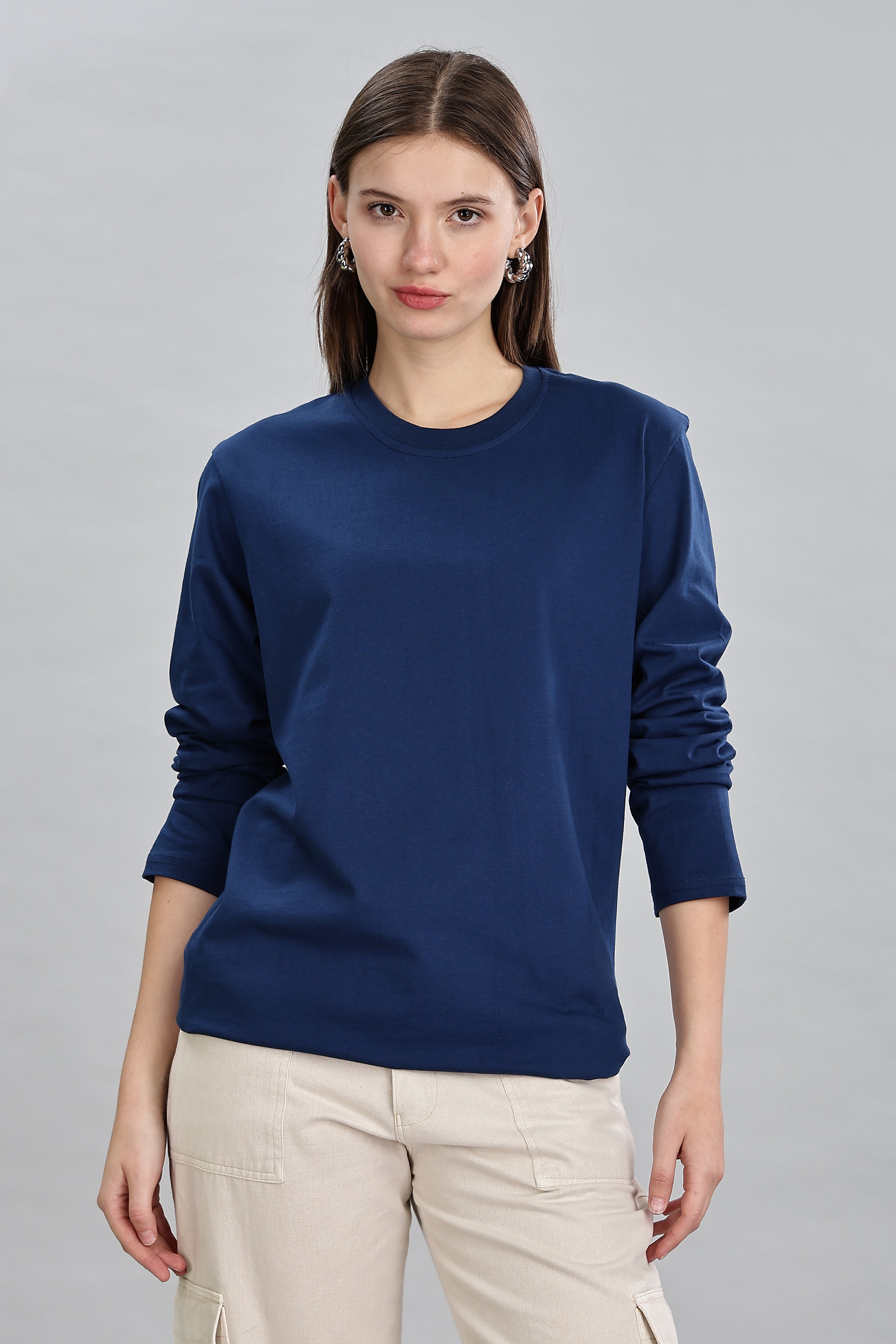 Teal Blue Long Sleeve Crew Neck T-Shirt