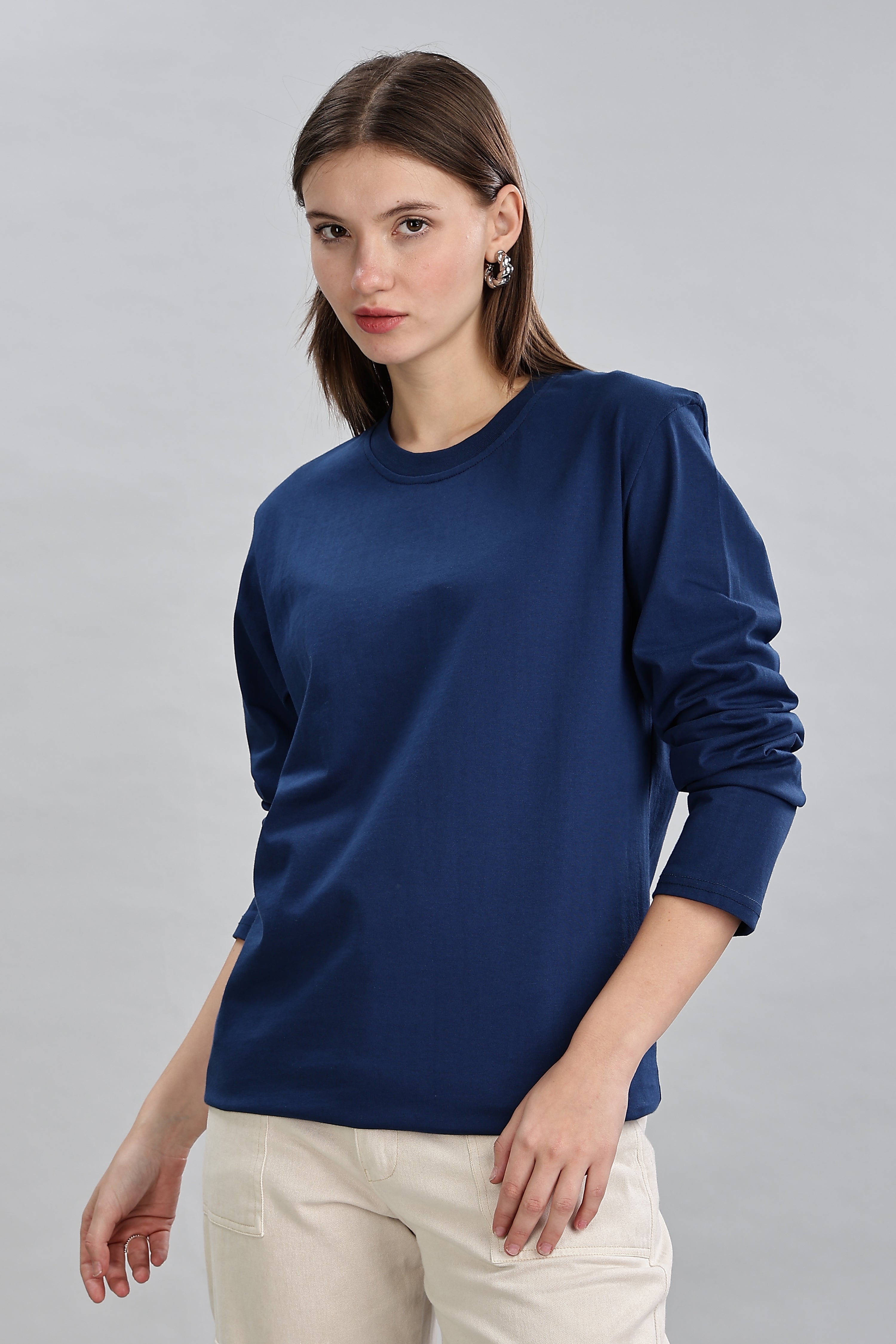 Teal Blue Long Sleeve Crew Neck T-Shirt