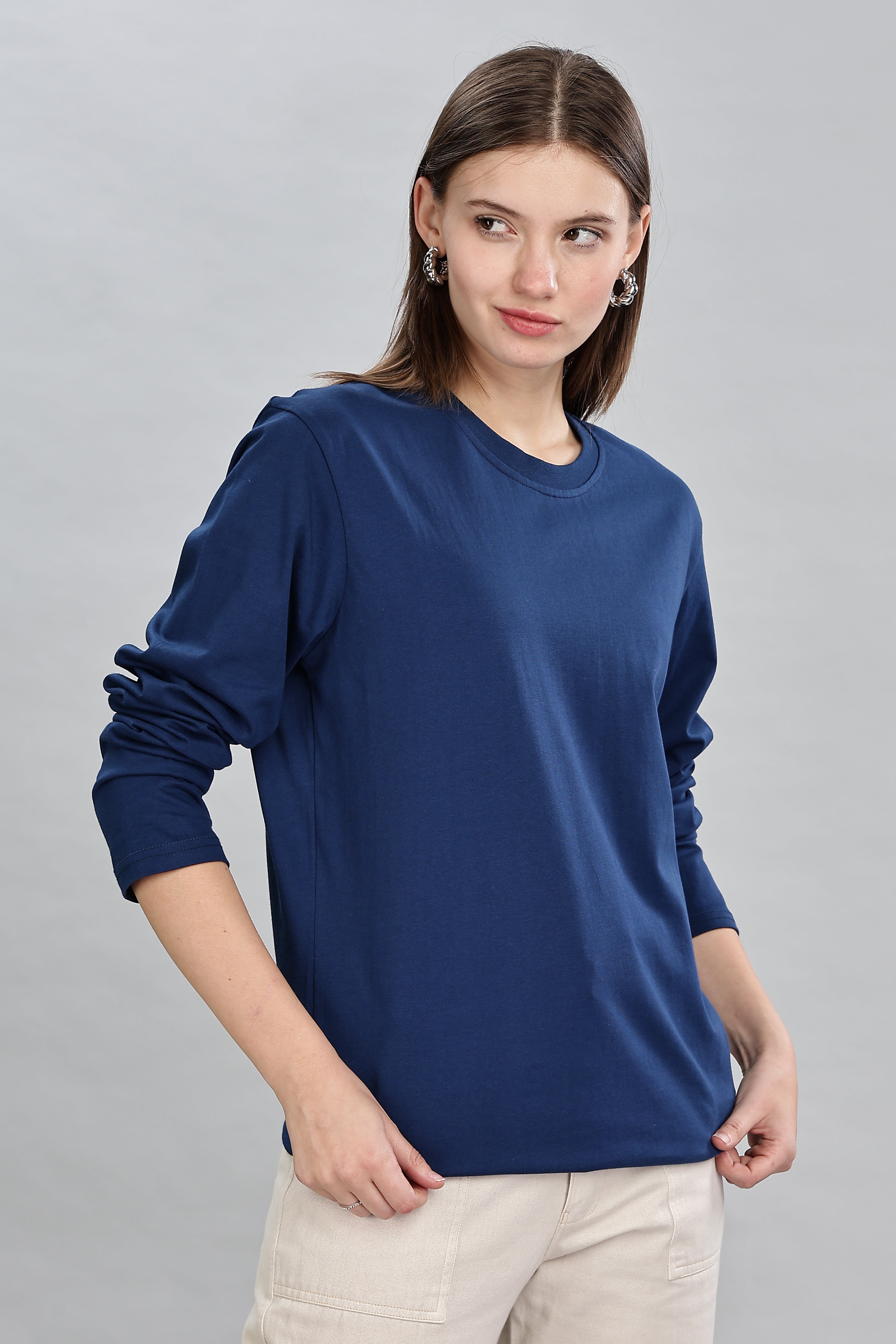 Teal Blue Long Sleeve Crew Neck T-Shirt
