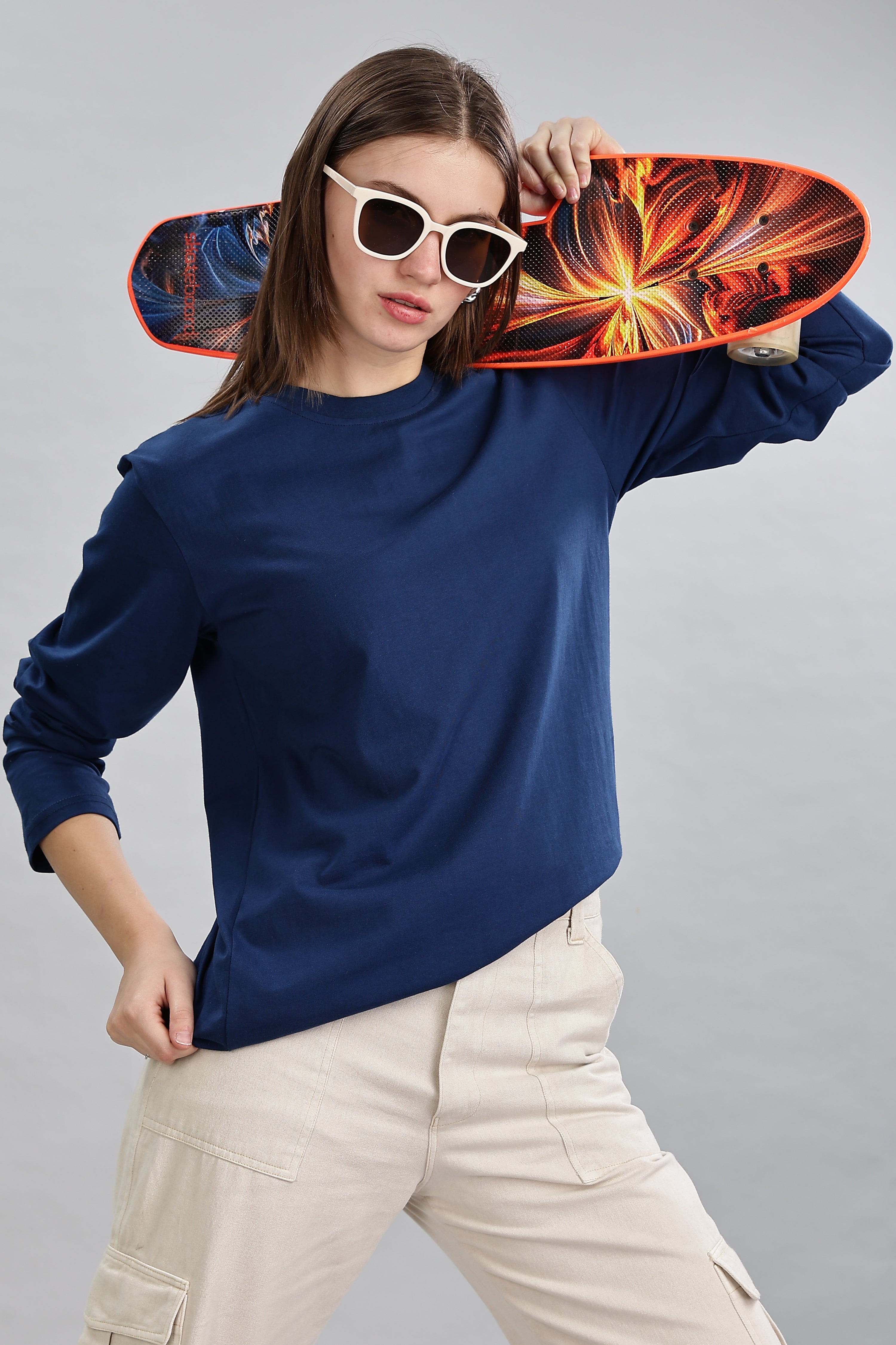 Teal Blue Long Sleeve Crew Neck T-Shirt