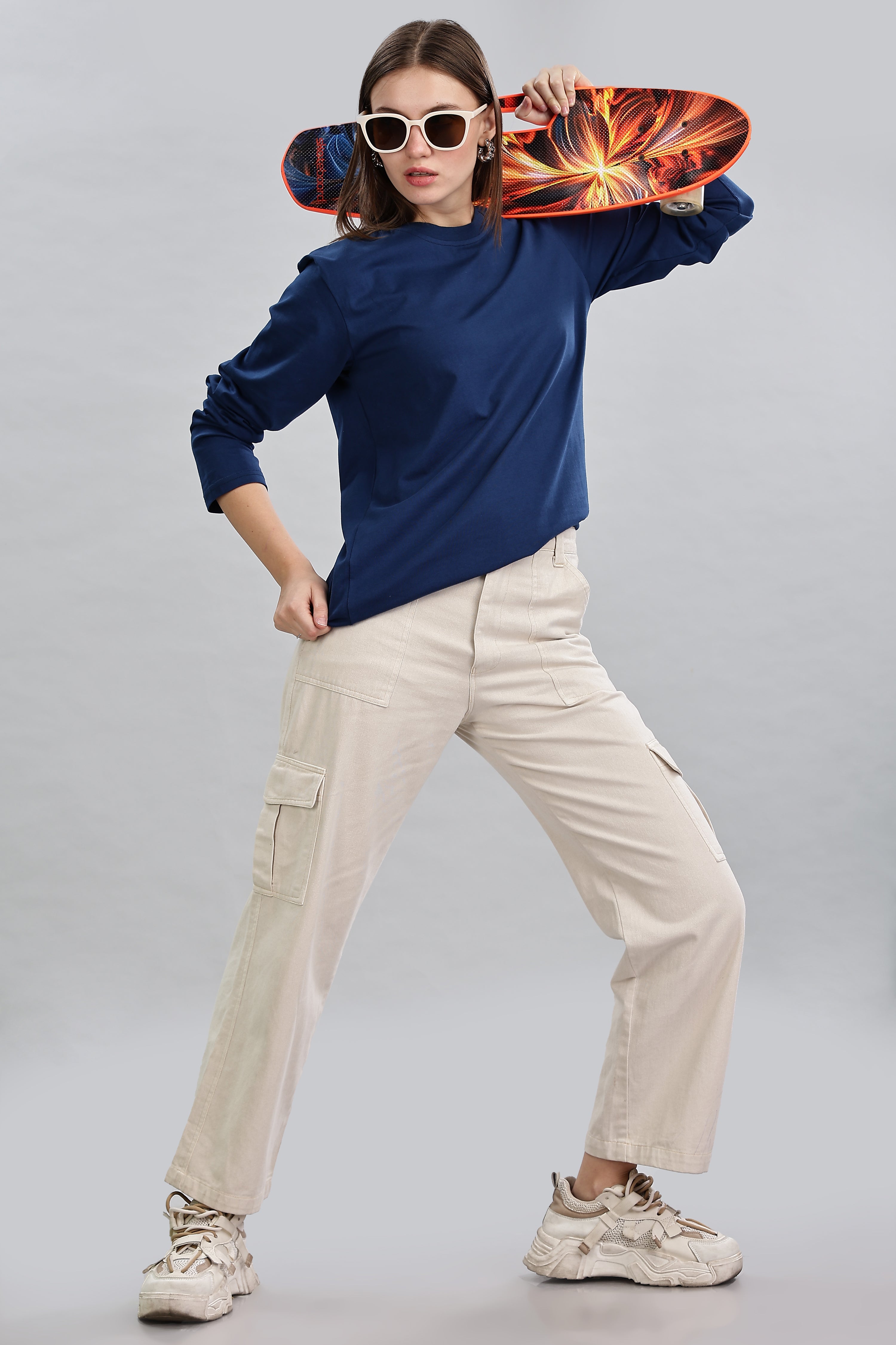 Teal Blue Long Sleeve Crew Neck T-Shirt
