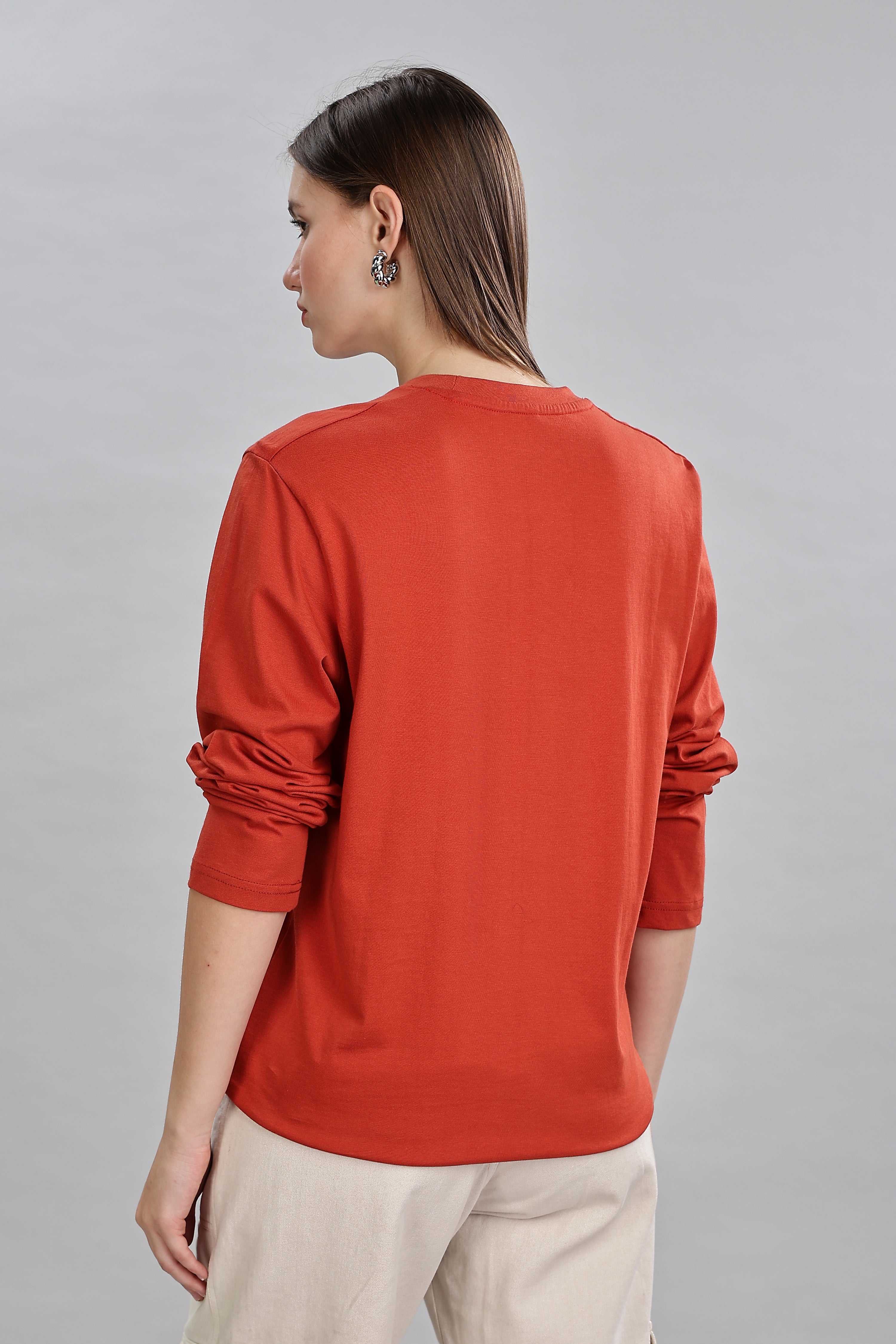 Rust Orange Long Sleeve Crew Neck T-Shirt