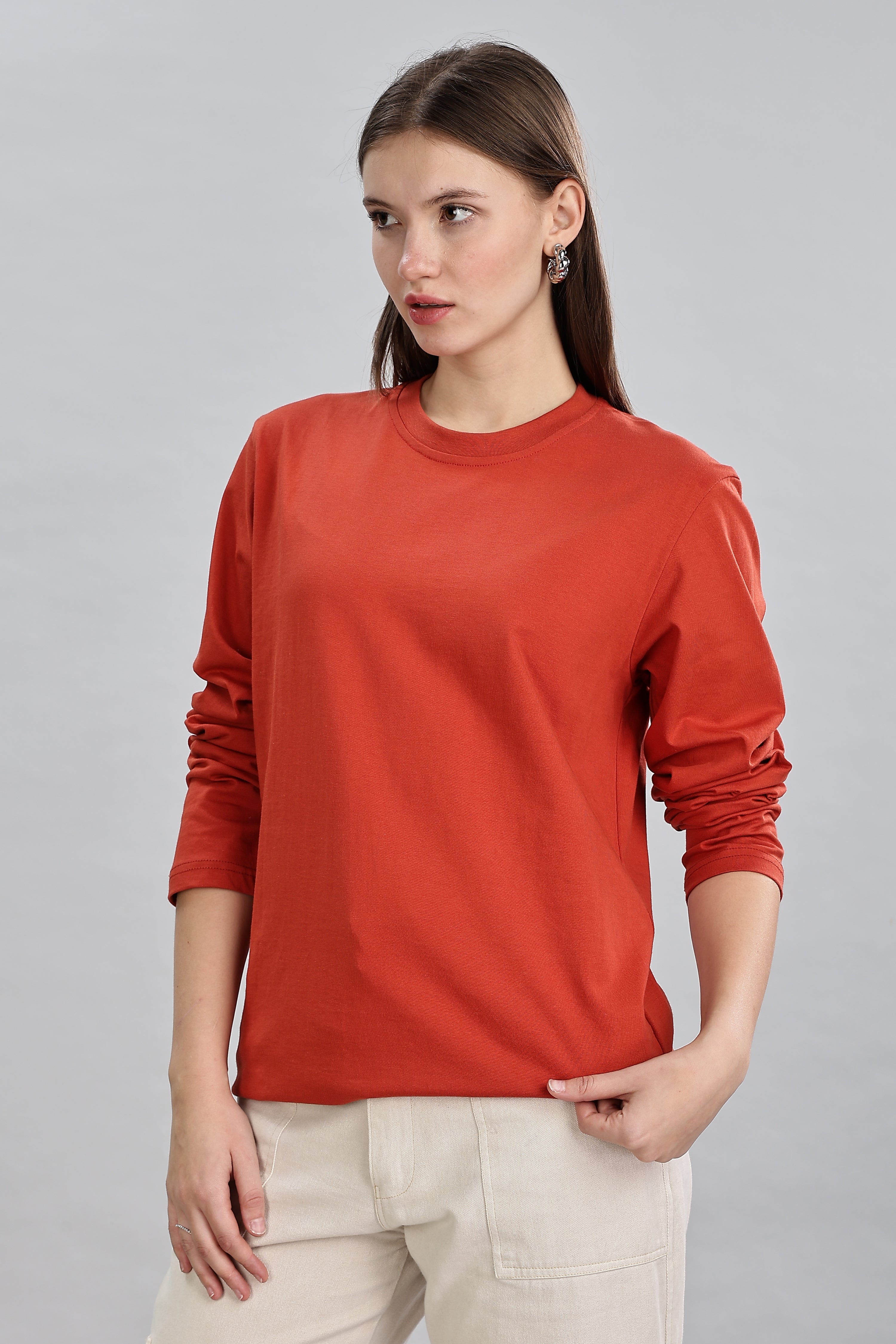 Rust Orange Long Sleeve Crew Neck T-Shirt