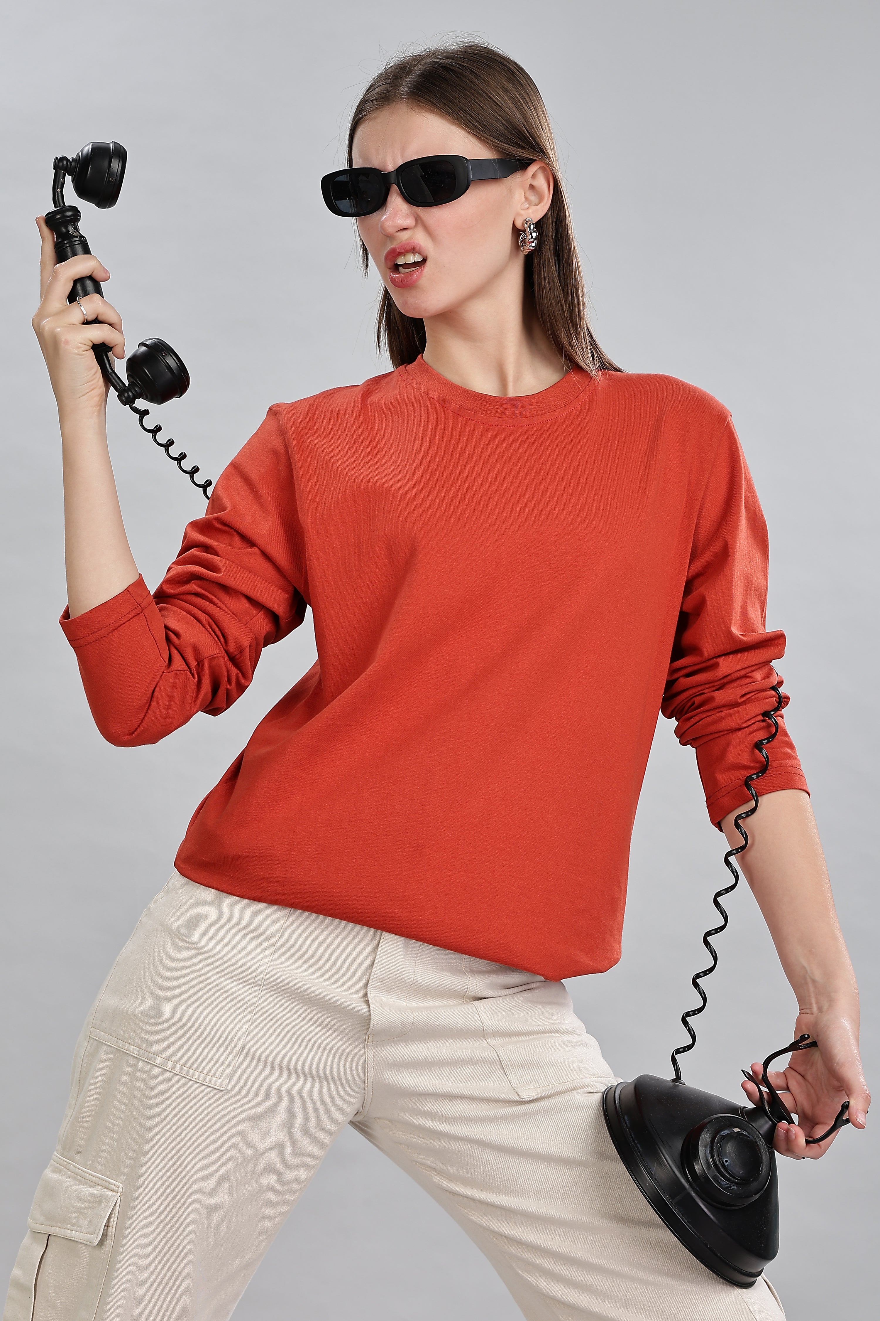 Rust Orange Long Sleeve Crew Neck T-Shirt