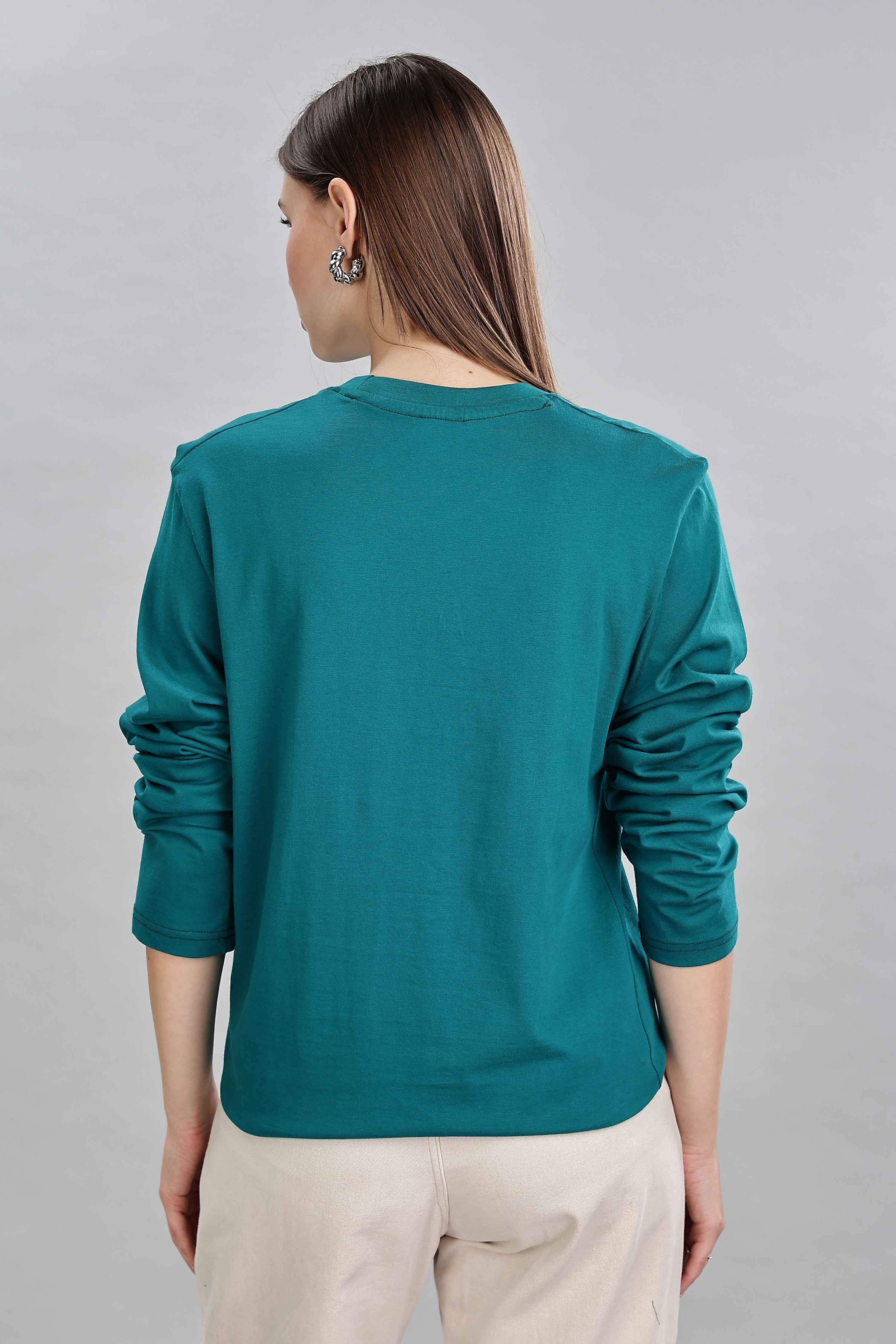 Peacock Blue Long Sleeve Crew Neck T-Shirt