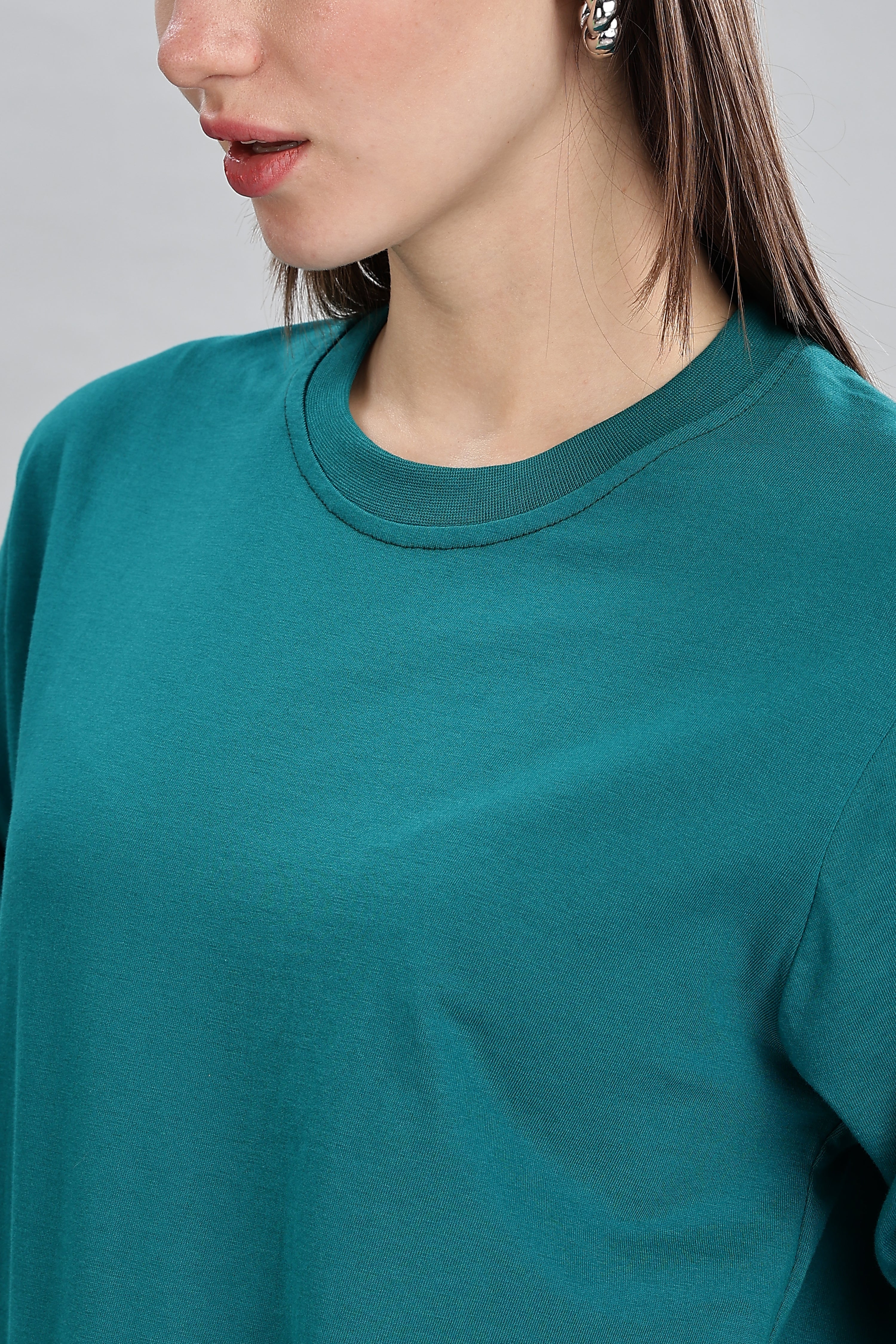 Peacock Blue Long Sleeve Crew Neck T-Shirt
