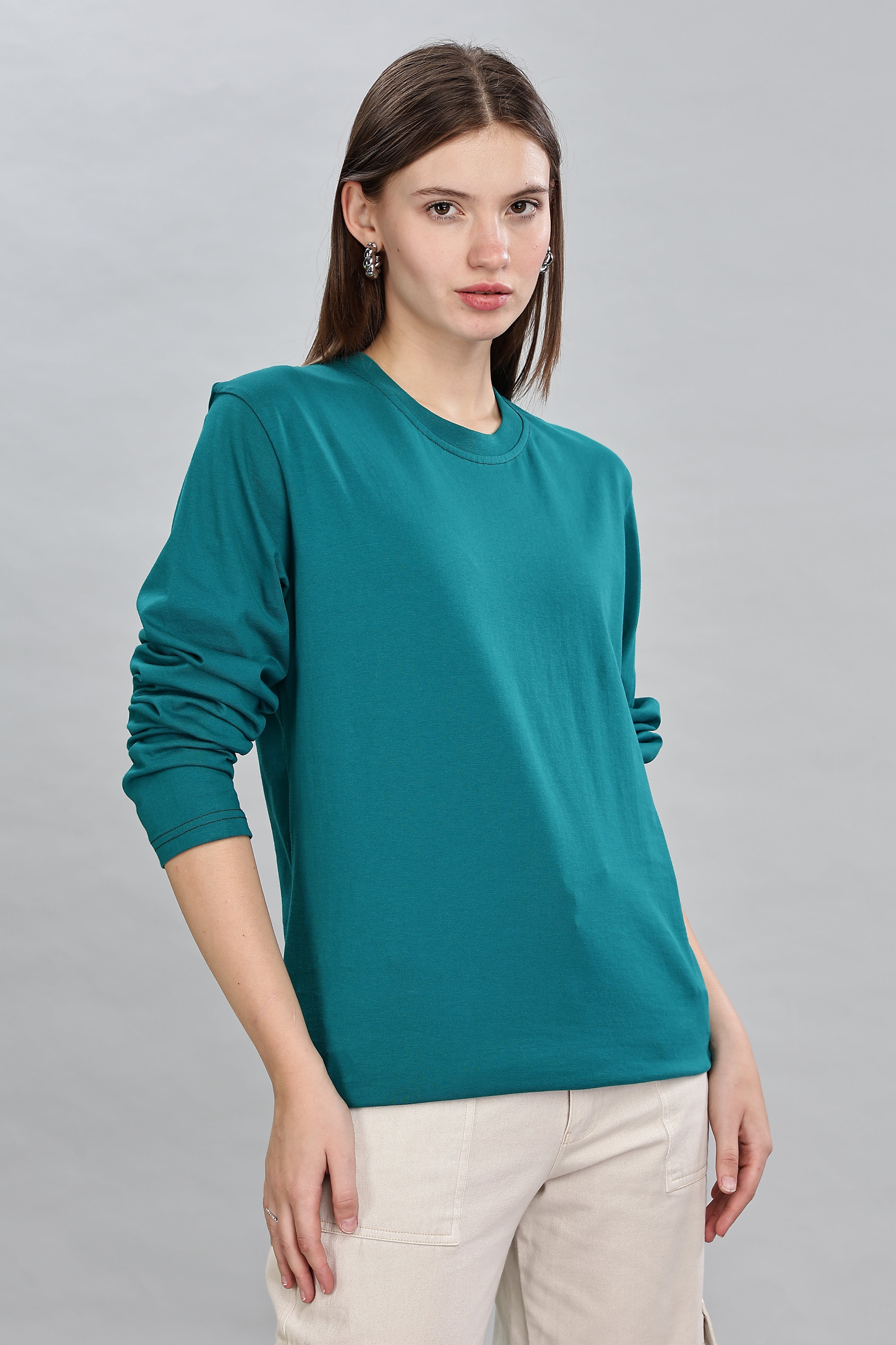 Peacock Blue Long Sleeve Crew Neck T-Shirt