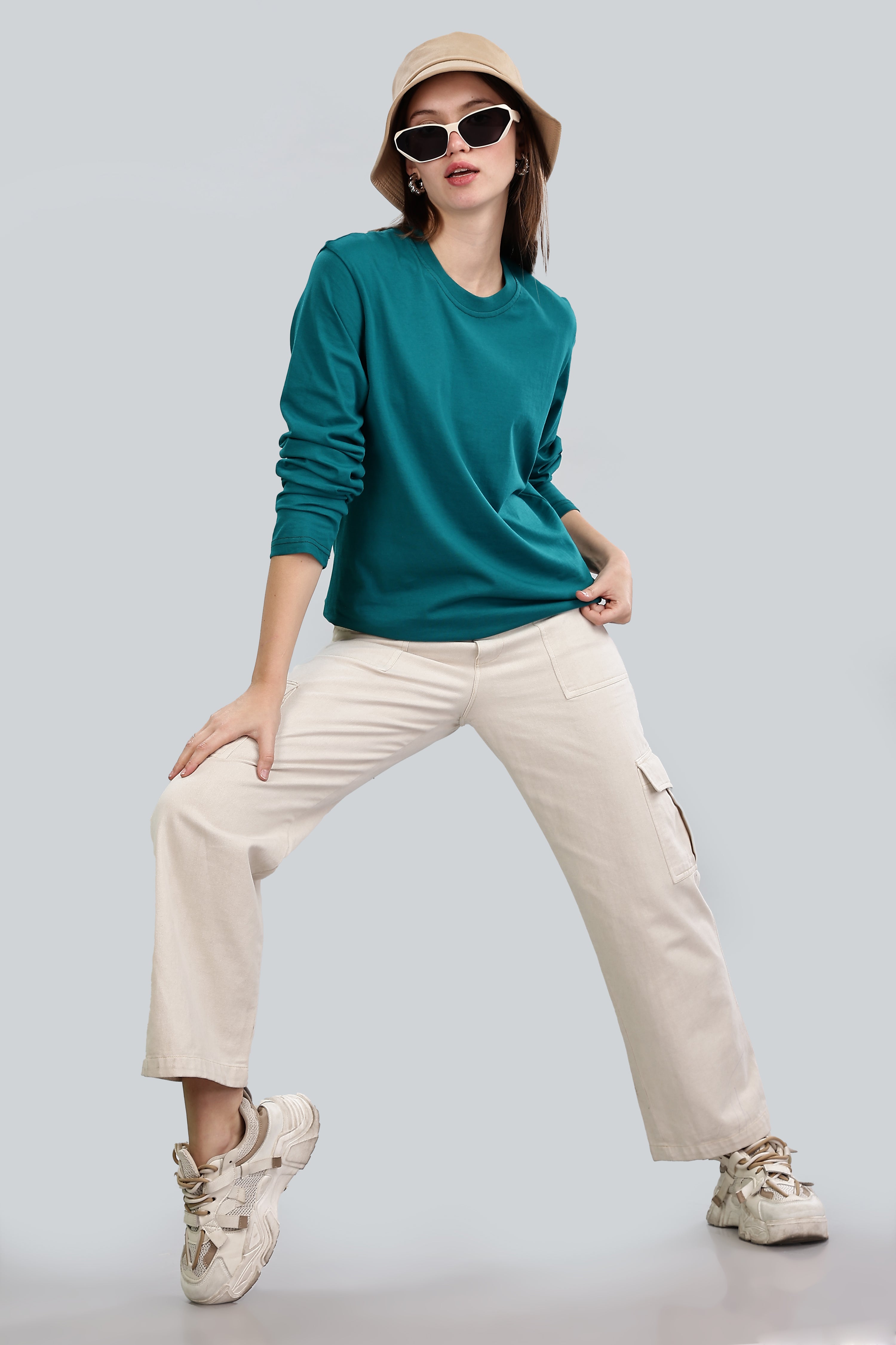 Peacock Blue Long Sleeve Crew Neck T-Shirt