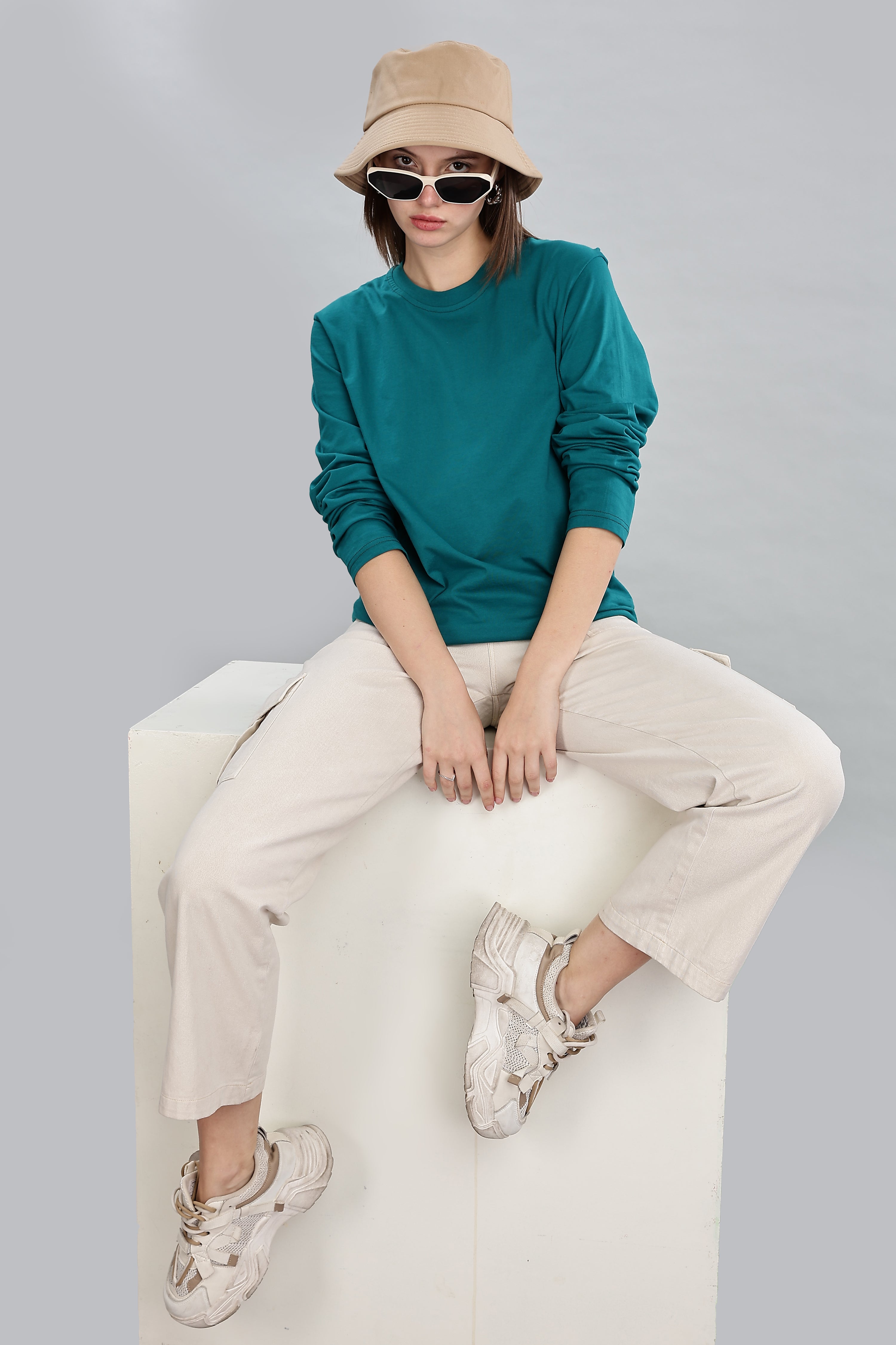 Peacock Blue Long Sleeve Crew Neck T-Shirt