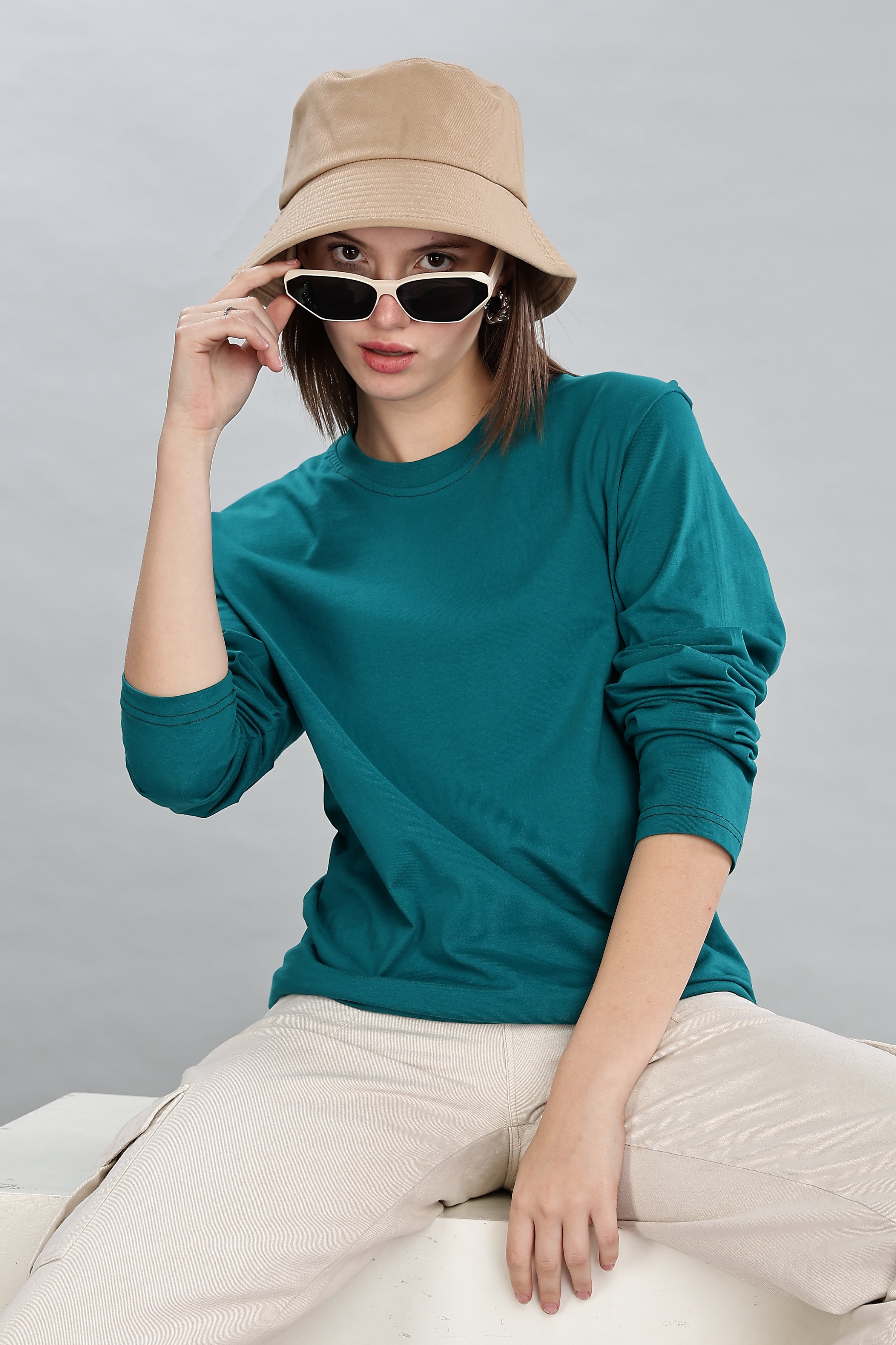 Peacock Blue Long Sleeve Crew Neck T-Shirt