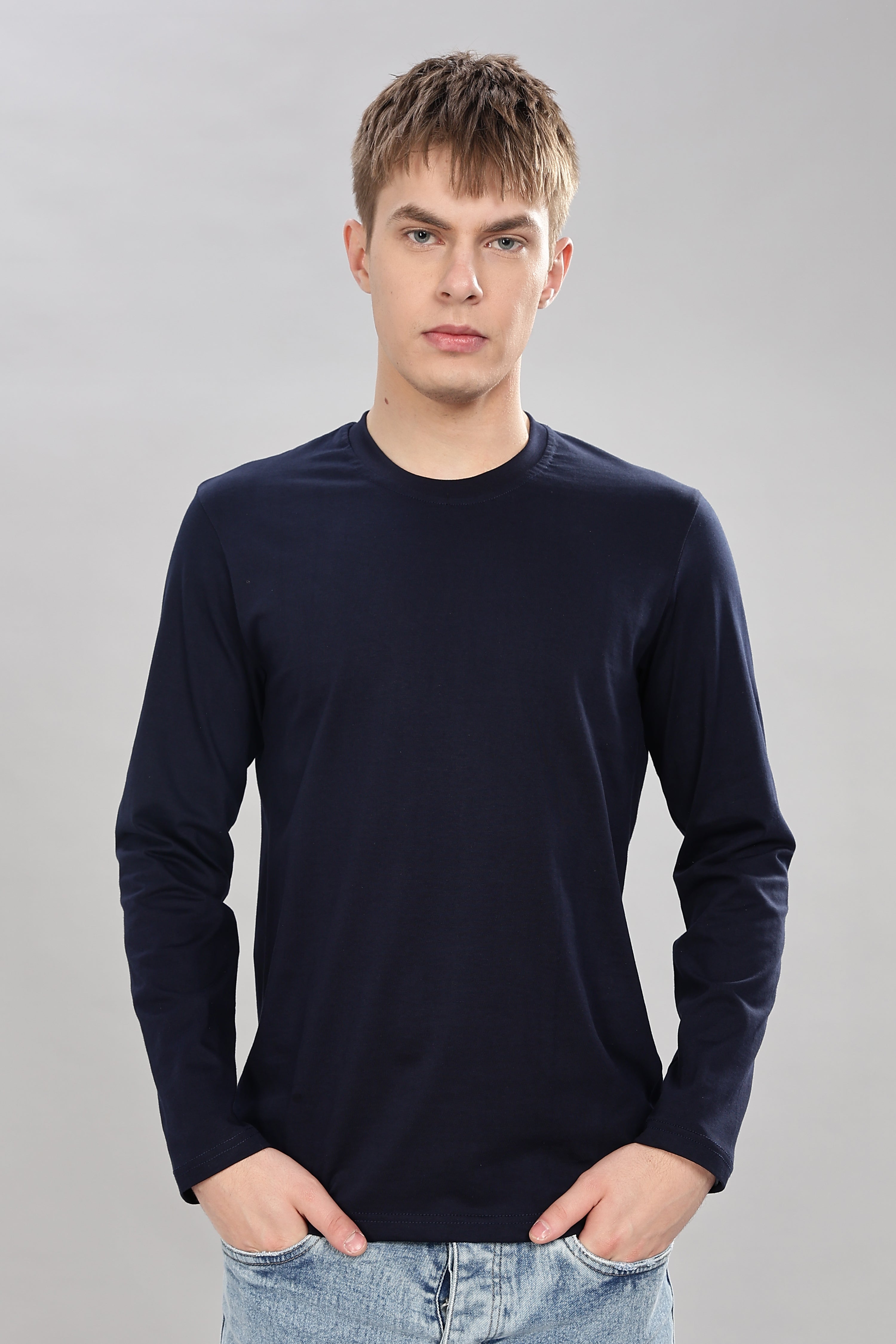 Navy Blue Long Sleeve Crew Neck T-Shirt