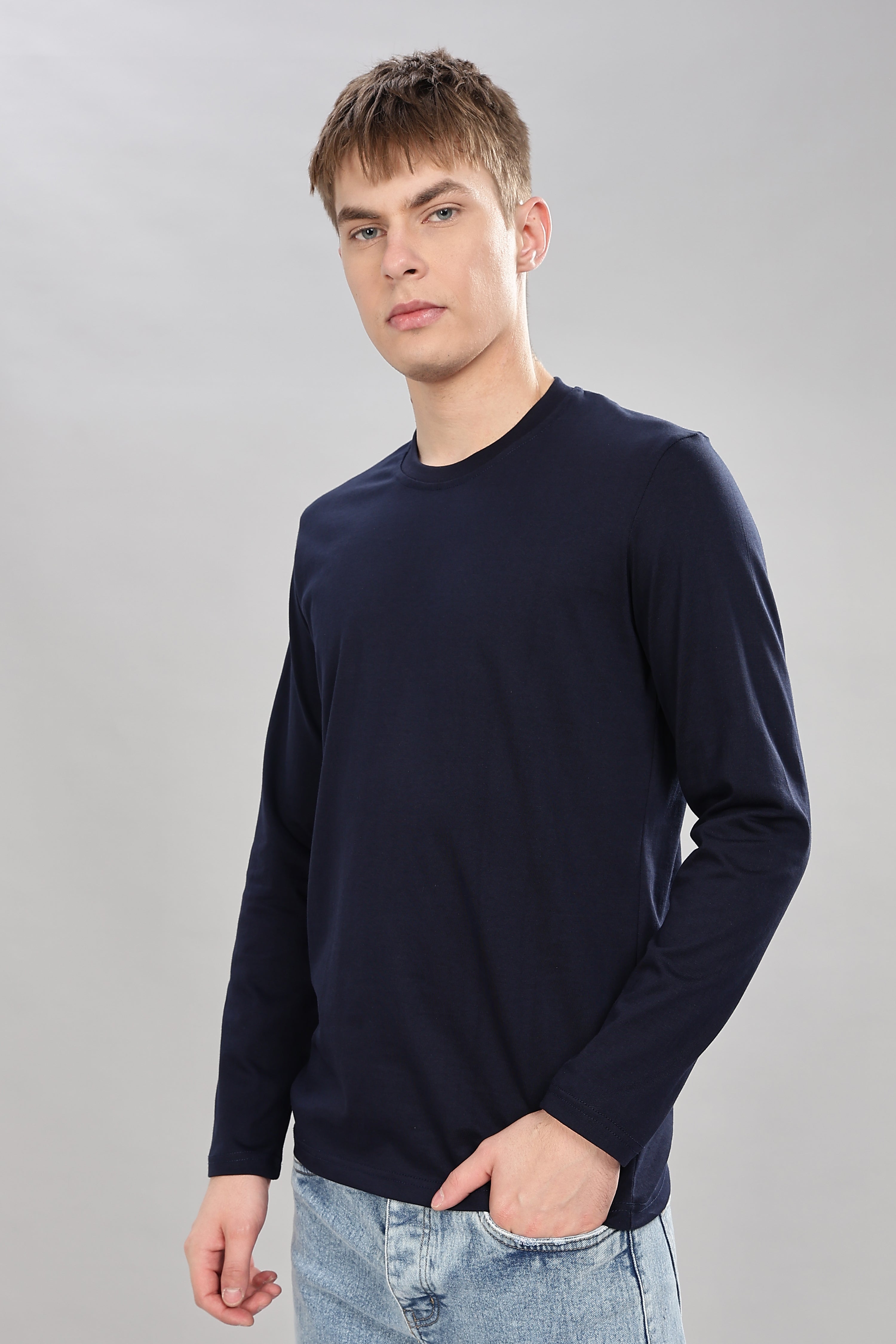 Navy Blue Long Sleeve Crew Neck T-Shirt