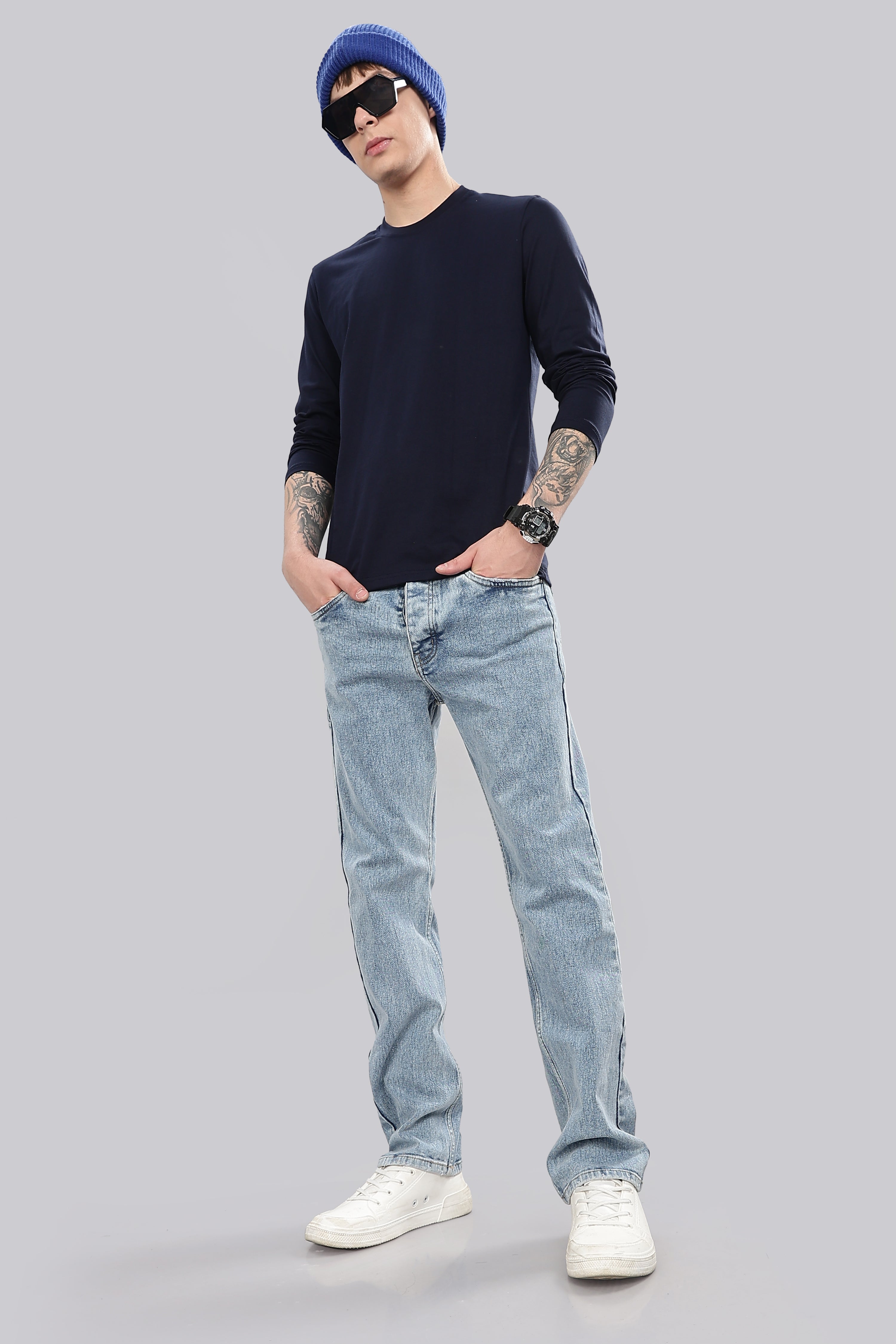 Navy Blue Long Sleeve Crew Neck T-Shirt