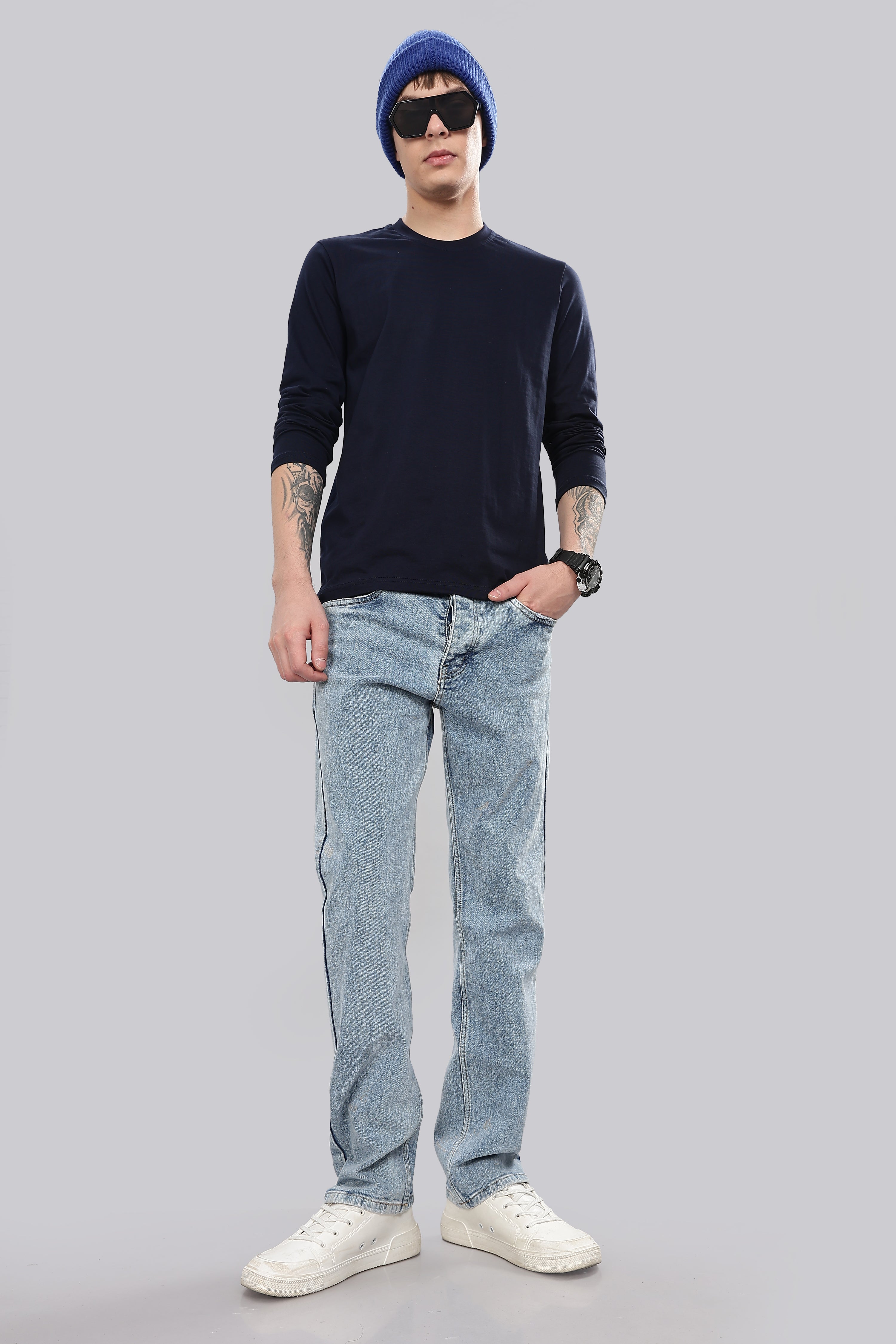 Navy Blue Long Sleeve Crew Neck T-Shirt