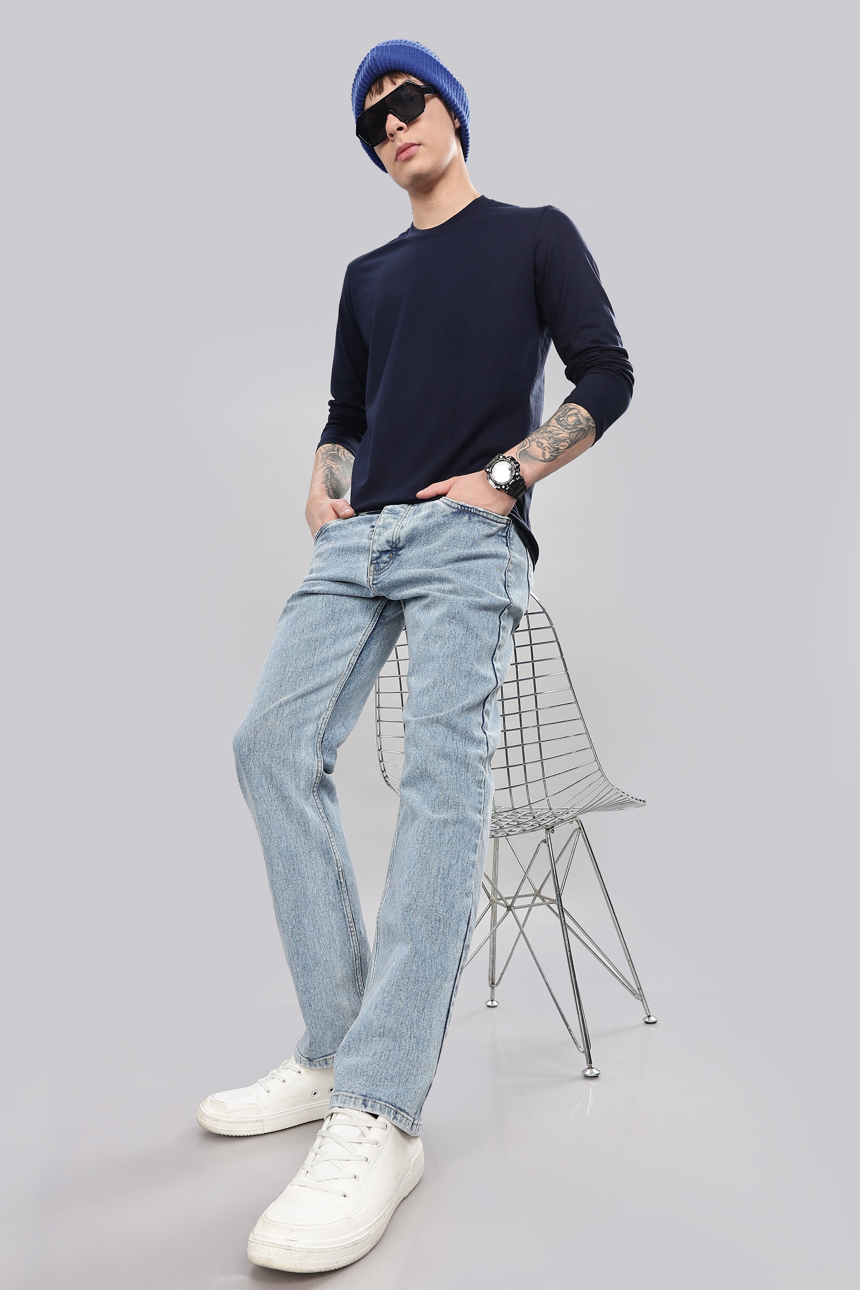 Navy Blue Long Sleeve Crew Neck T-Shirt