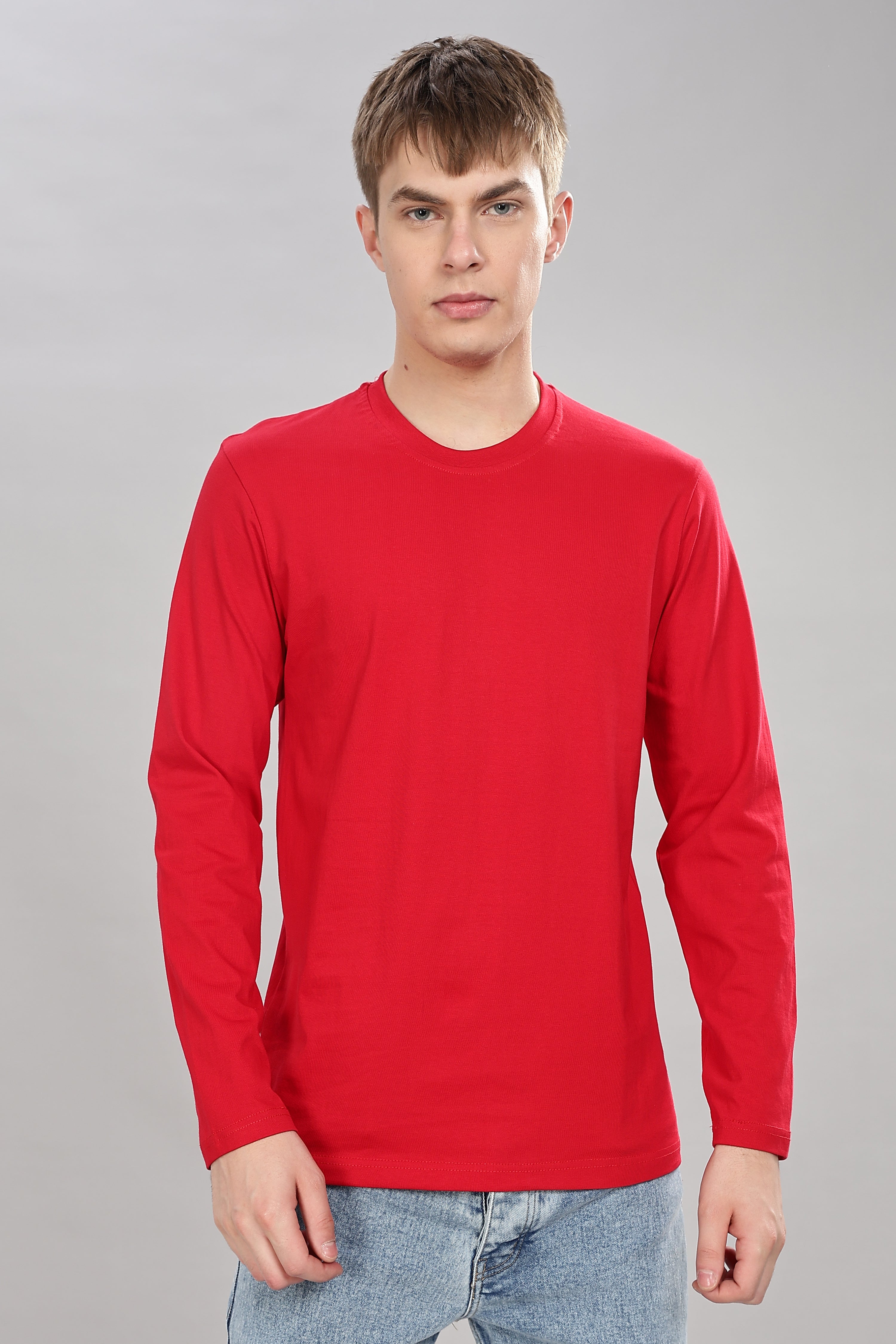 Classic Red Long Sleeve Crew Neck T-Shirt