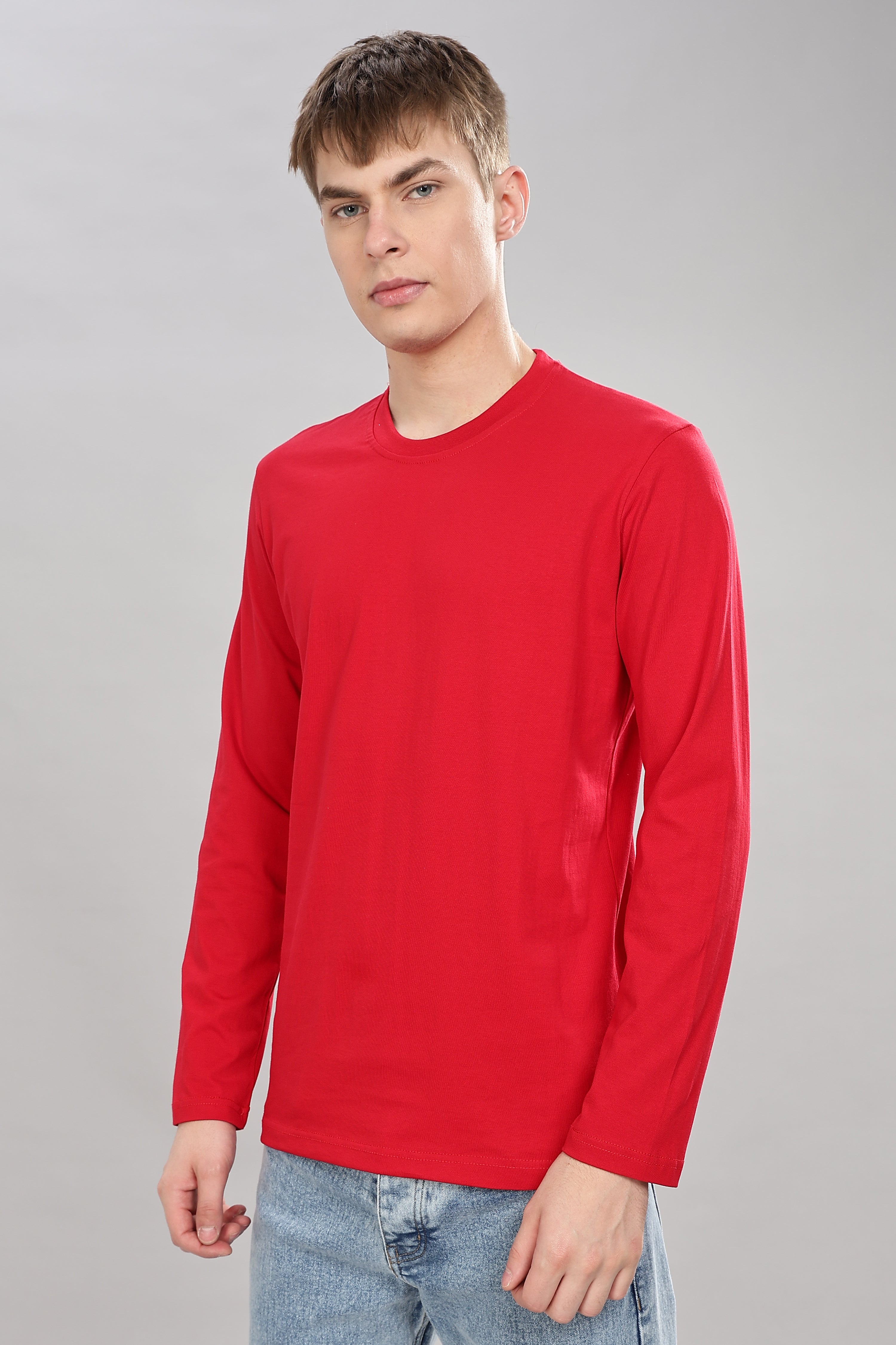 Classic Red Long Sleeve Crew Neck T-Shirt